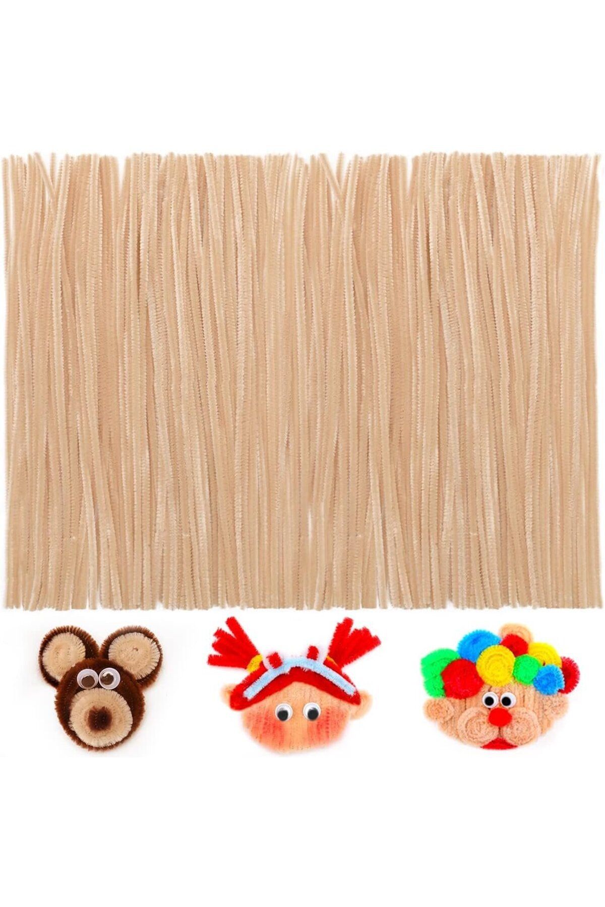 Hobialem Krem Renkli Şönil, 50 Adet Eğitici Şönil Seti, Tüylü Tel, 30 cm, Peluş Tel