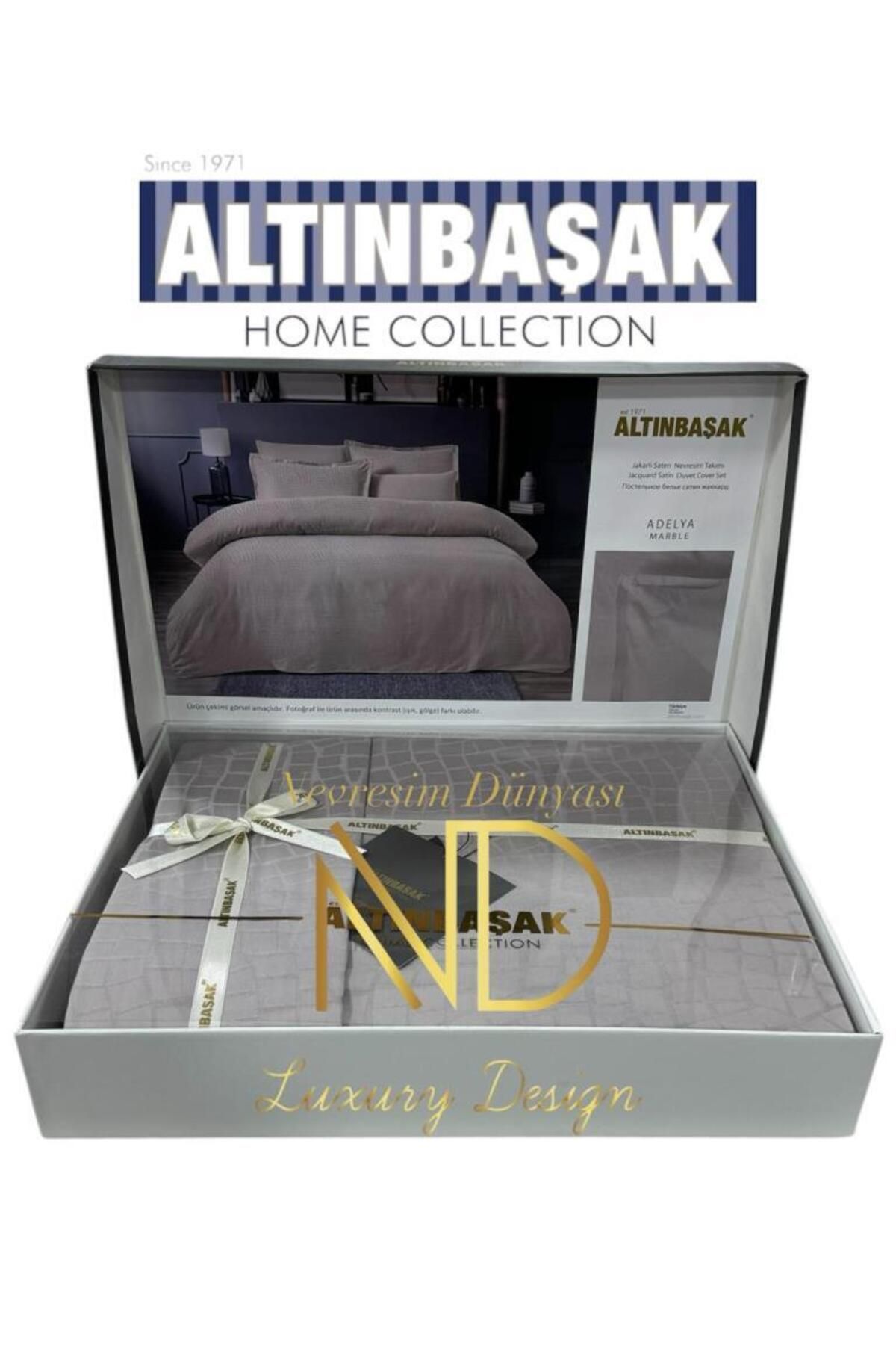merland benvecocuk Jakarlı Saten Çift Kişilik Nevresim Takımı Adelya Marble