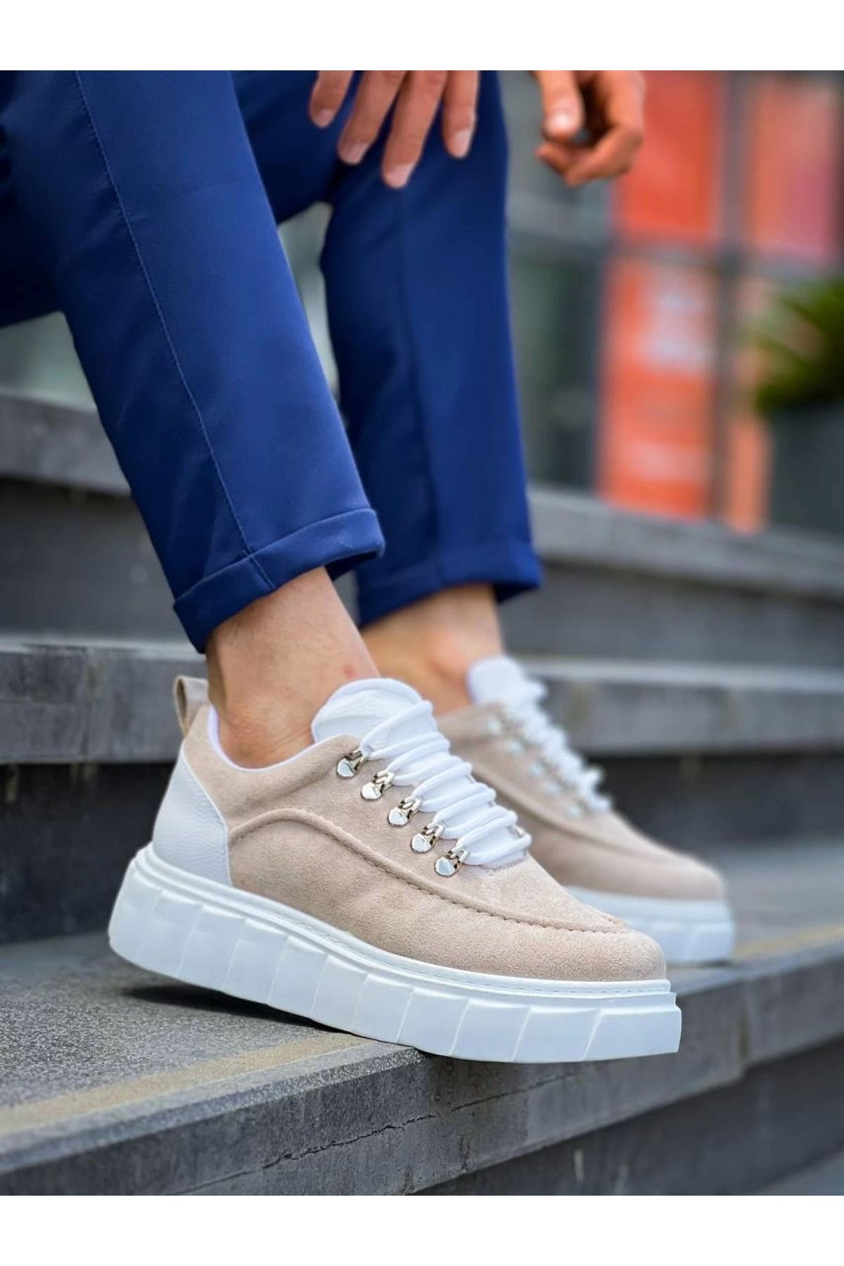 POLEXP Yüksek Taban Bej Süet Günlük Sneaker