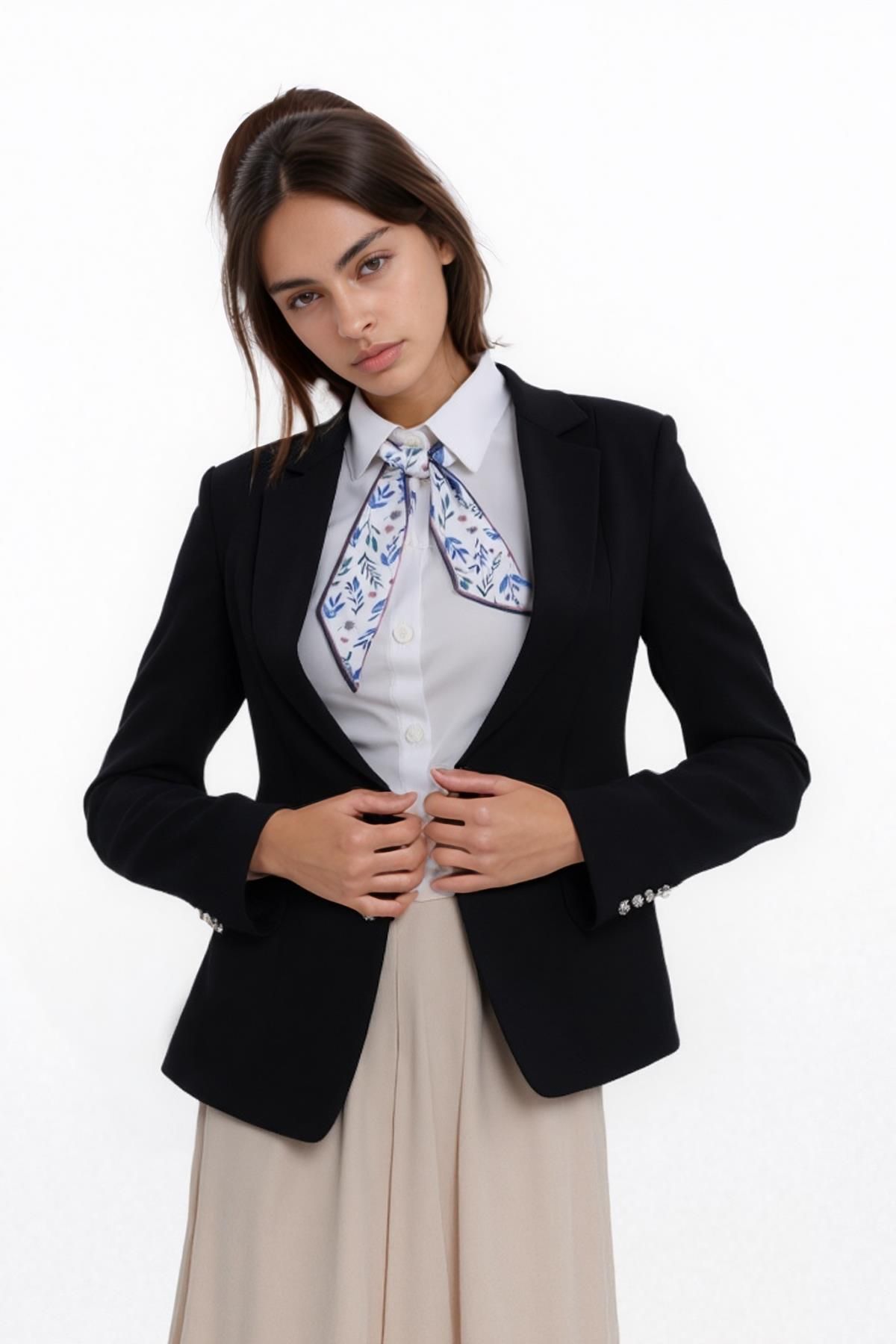 Walkenzo Pastel Yaprak Desenli Özel Tasarım Çanta Bileklik Saç Çok Amaçlı Kadın Kelebek Fular