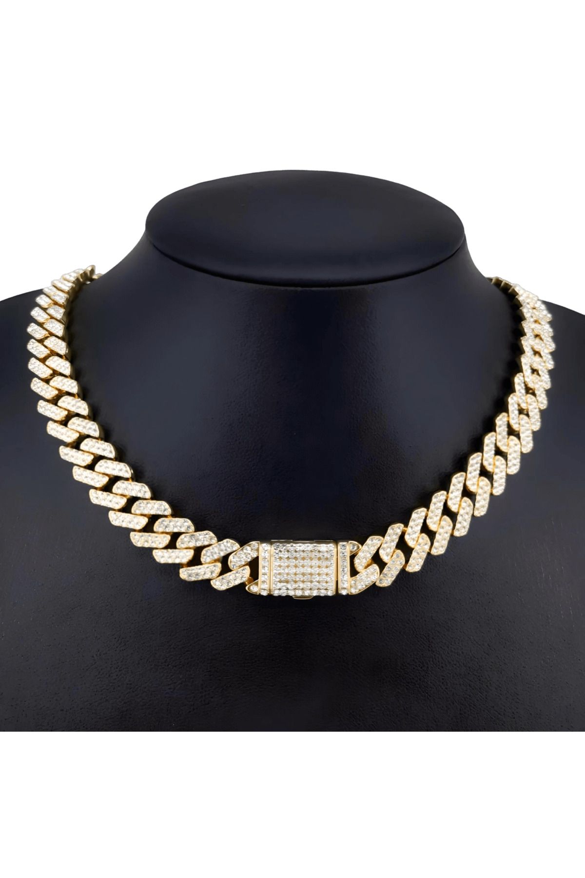 THO-Colier Cuban Billionaire Gold Iced out , material inod , model unisex, lungime 50 cm 2