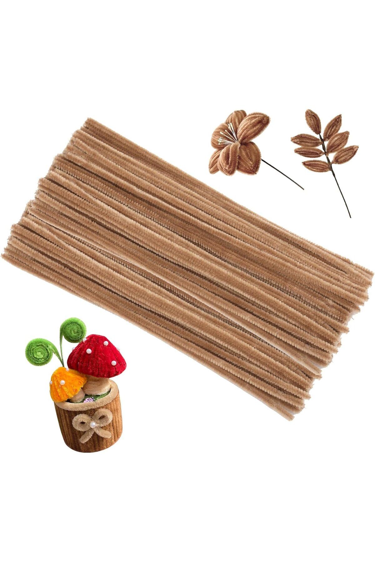 Dünya Magnet 25 Adet Bej Renkli Şönil, Eğitici Şönil Seti, Tüylü Tel, 30 Cm, Peluş Tel