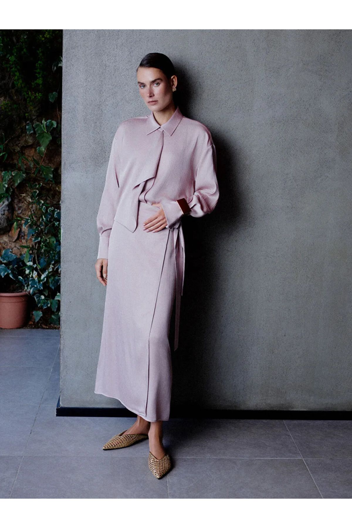 LC Waikiki LCW Modest Pembe Beli Fermuarlı Dokulu Etek