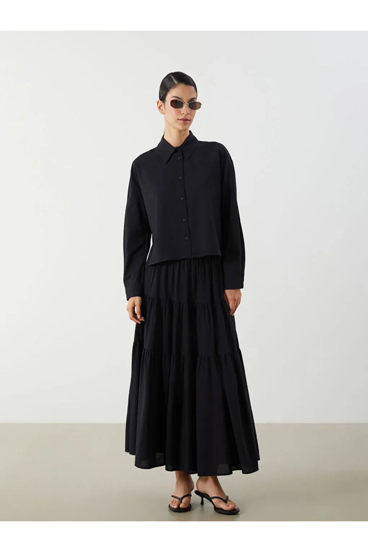 LC Waikiki LCW Modest Siyah Beli Lastikli Katkat Etek
