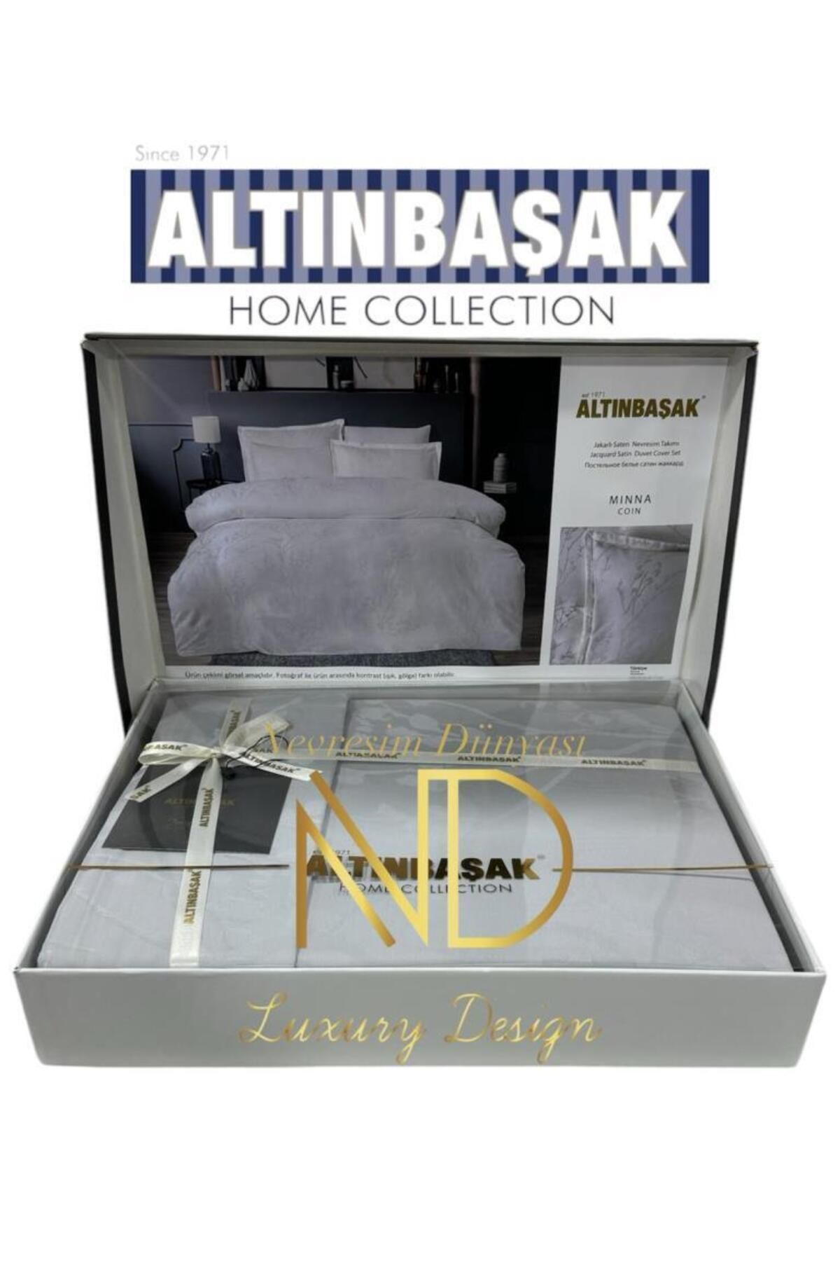 merland benvecocuk Jakarlı Saten Çift Kişilik Nevresim Takımı Minna Coin