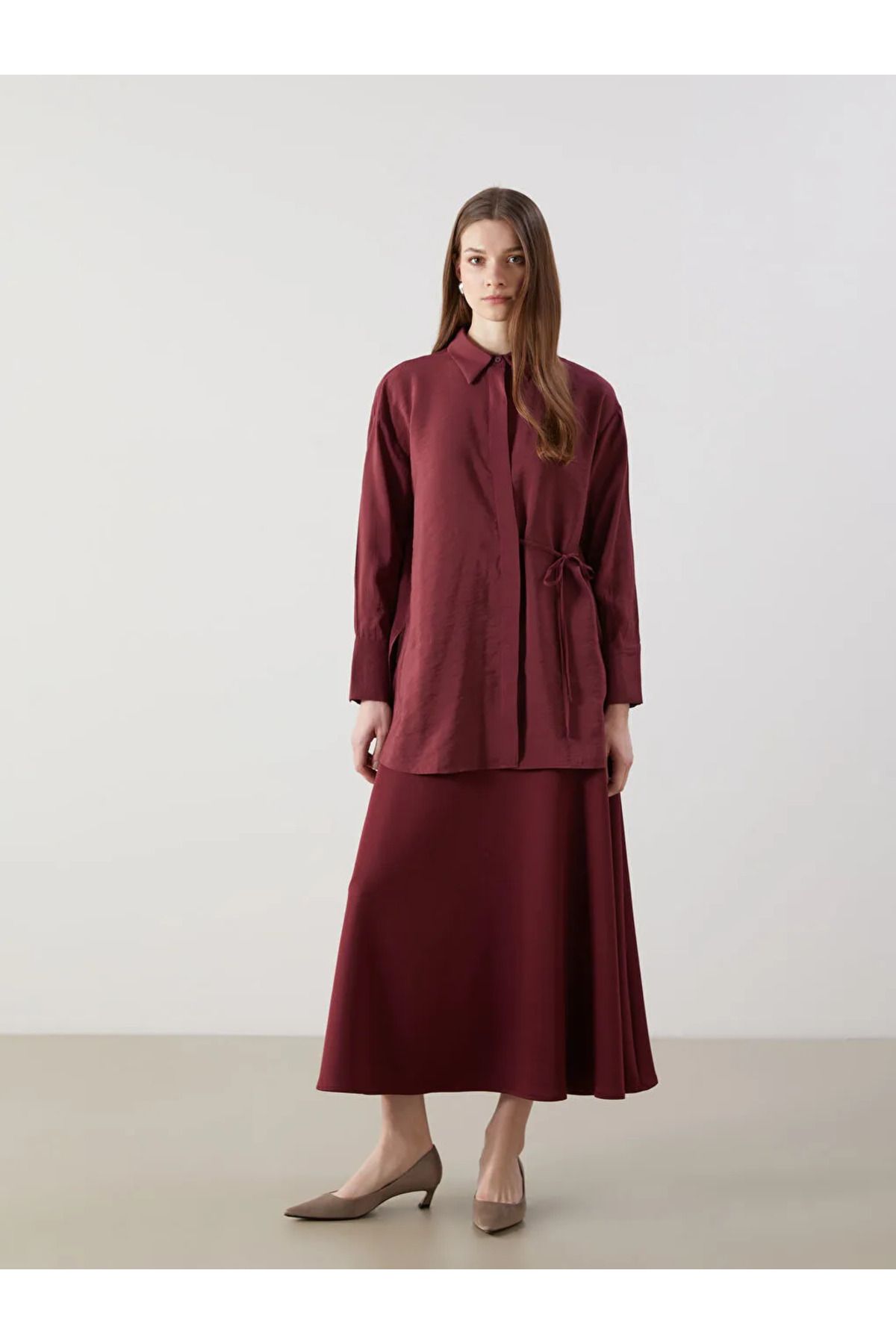 LC Waikiki LCW Modest Bordo Beli Lastikli A Kesim Etek