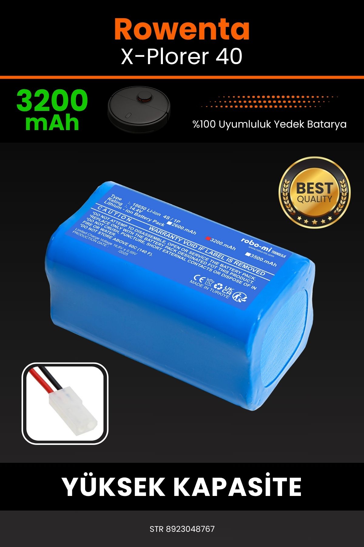 robo-mi Rowenta X-Plorer 40 3200mAh Robot Süpürge Bataryası - Yüksek Yoğunluklu Li-ion Hücre