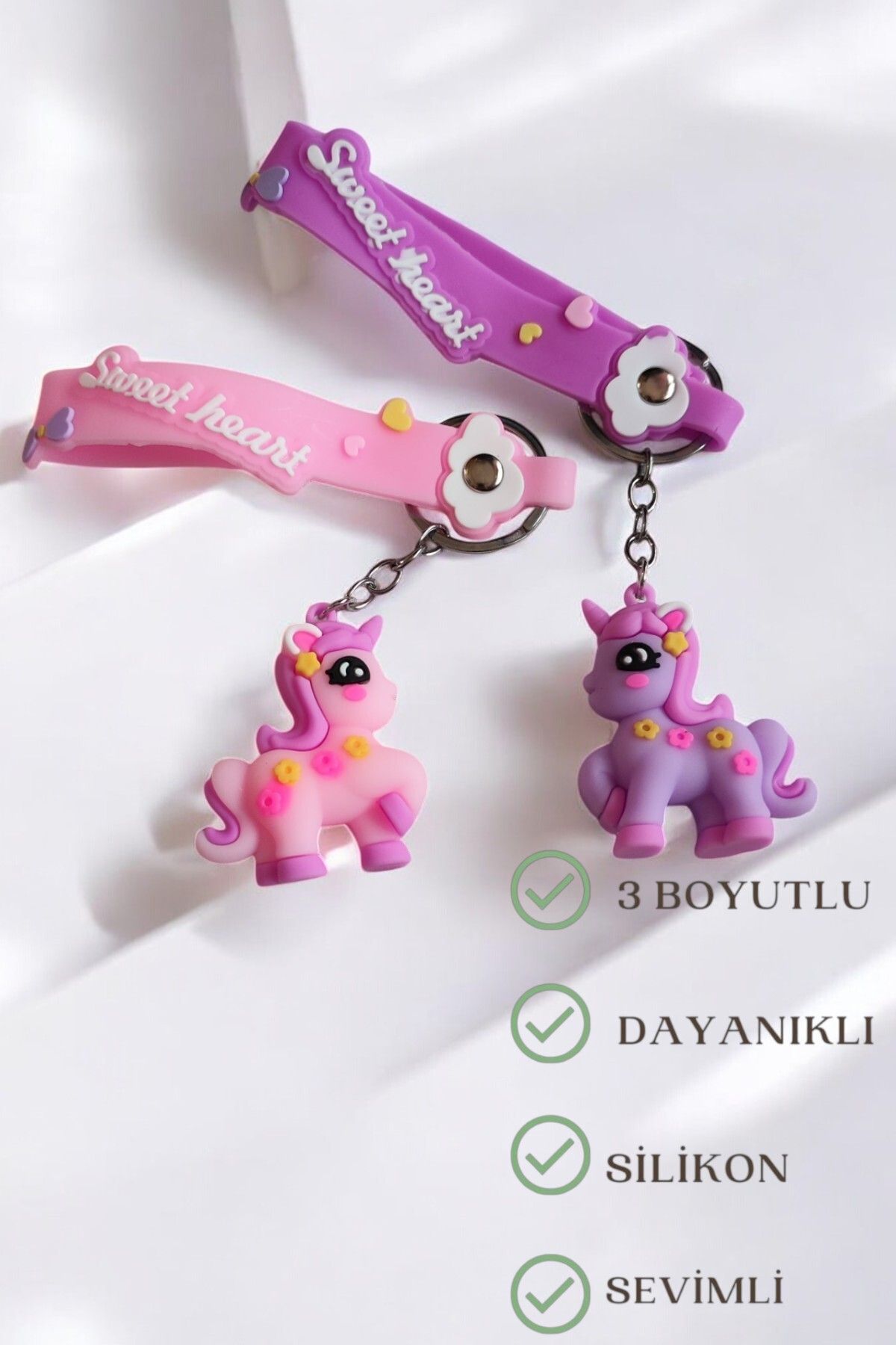Lynare 2'Lİ Unicorn 3 Boyutlu Silikon Anahtarlık Ve Çanta Süsü 3D