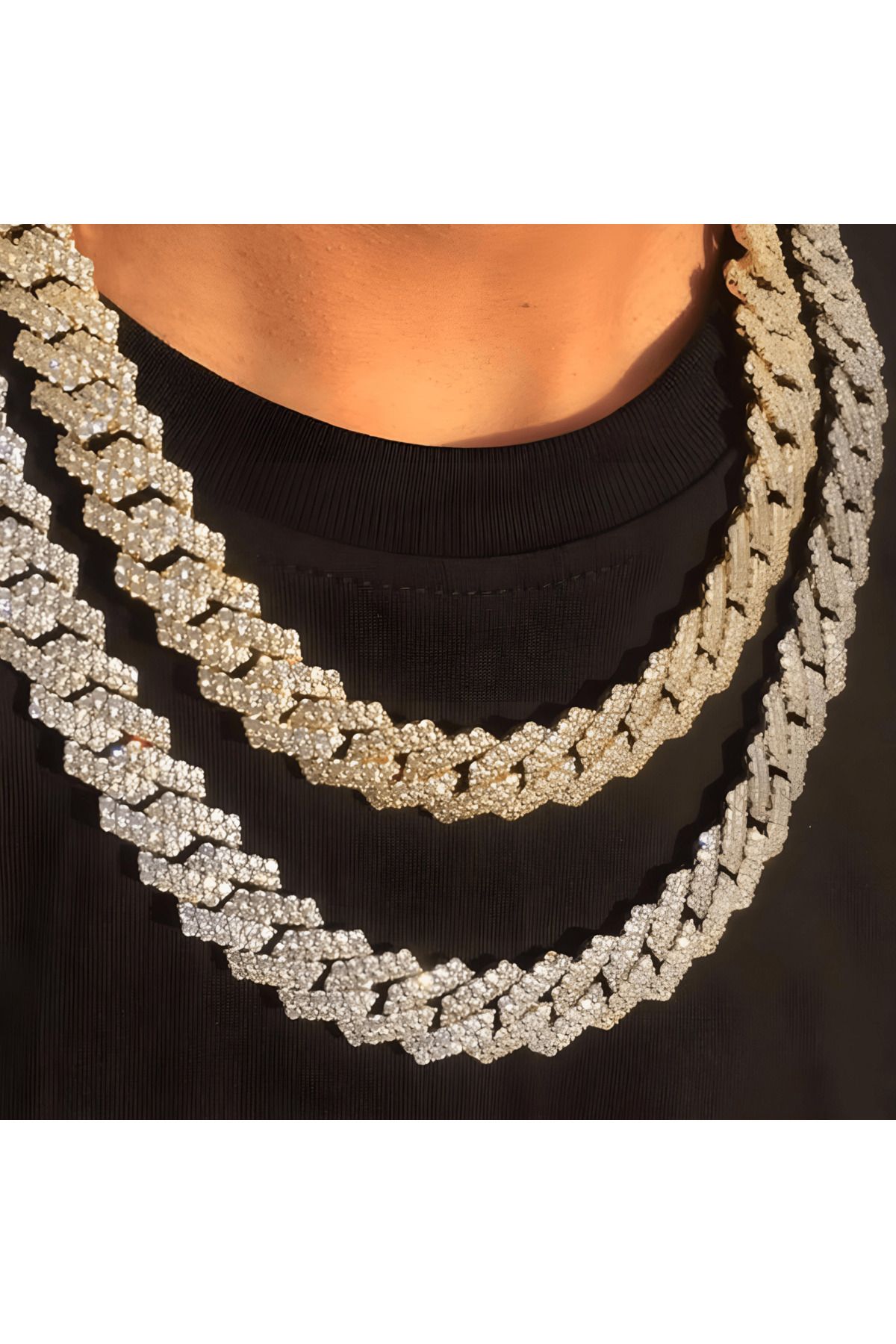 THO-Colier Cuban Billionaire Gold Iced out , material inod , model unisex, lungime 50 cm 4