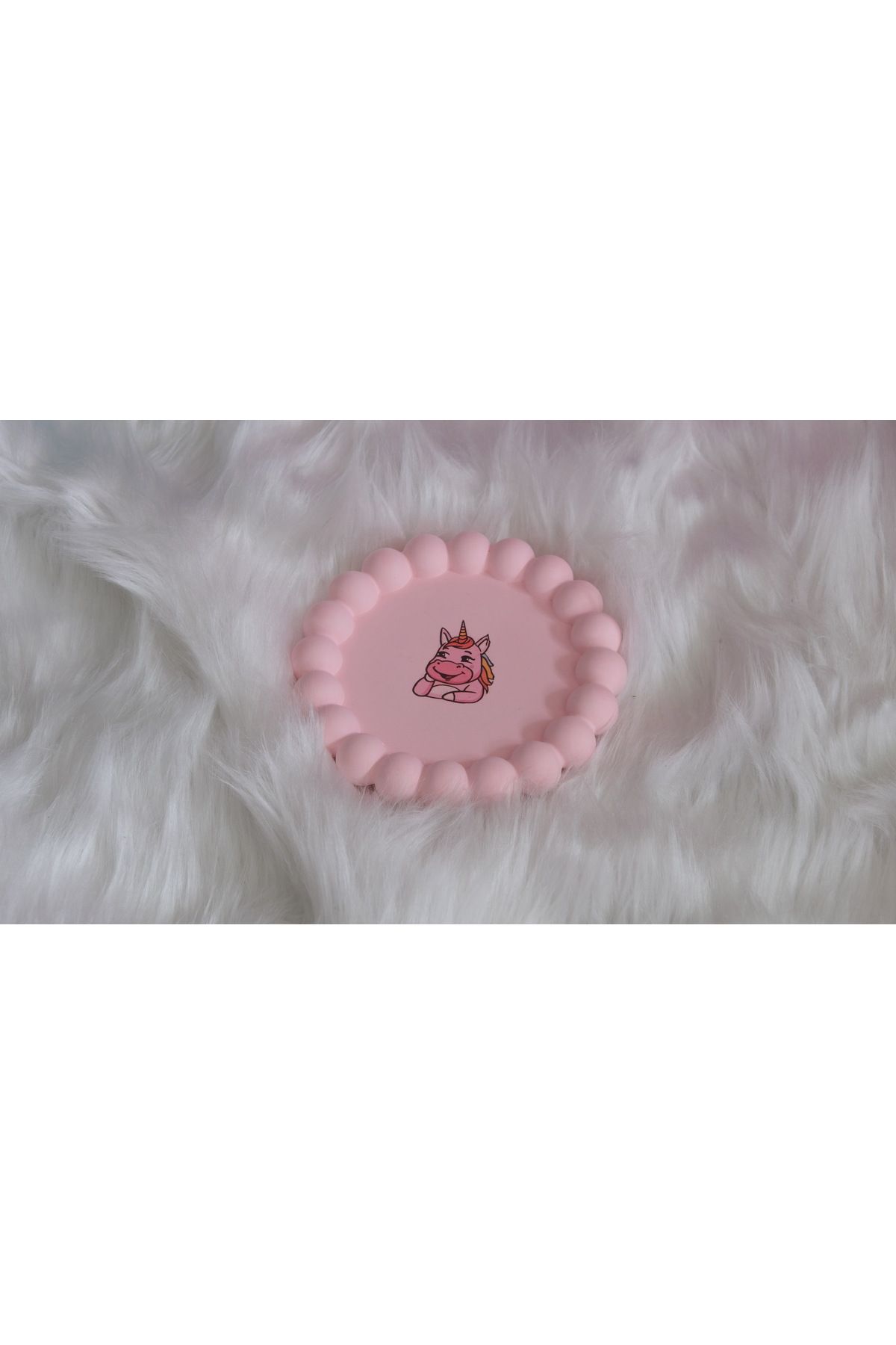 NÜWA HOME Dekoratif taş tozu unicorn baskılı pembe renkli tabak