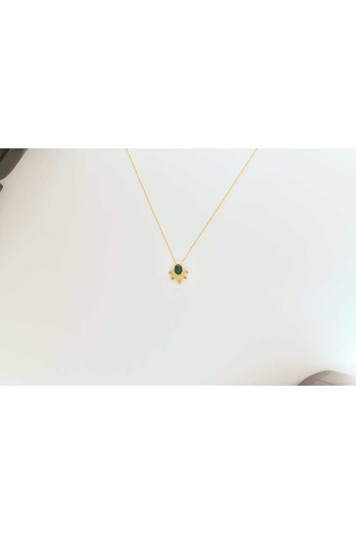 Ocean Silver & Jewelry Malahit Taşlı Lotus Gümüş Kolye