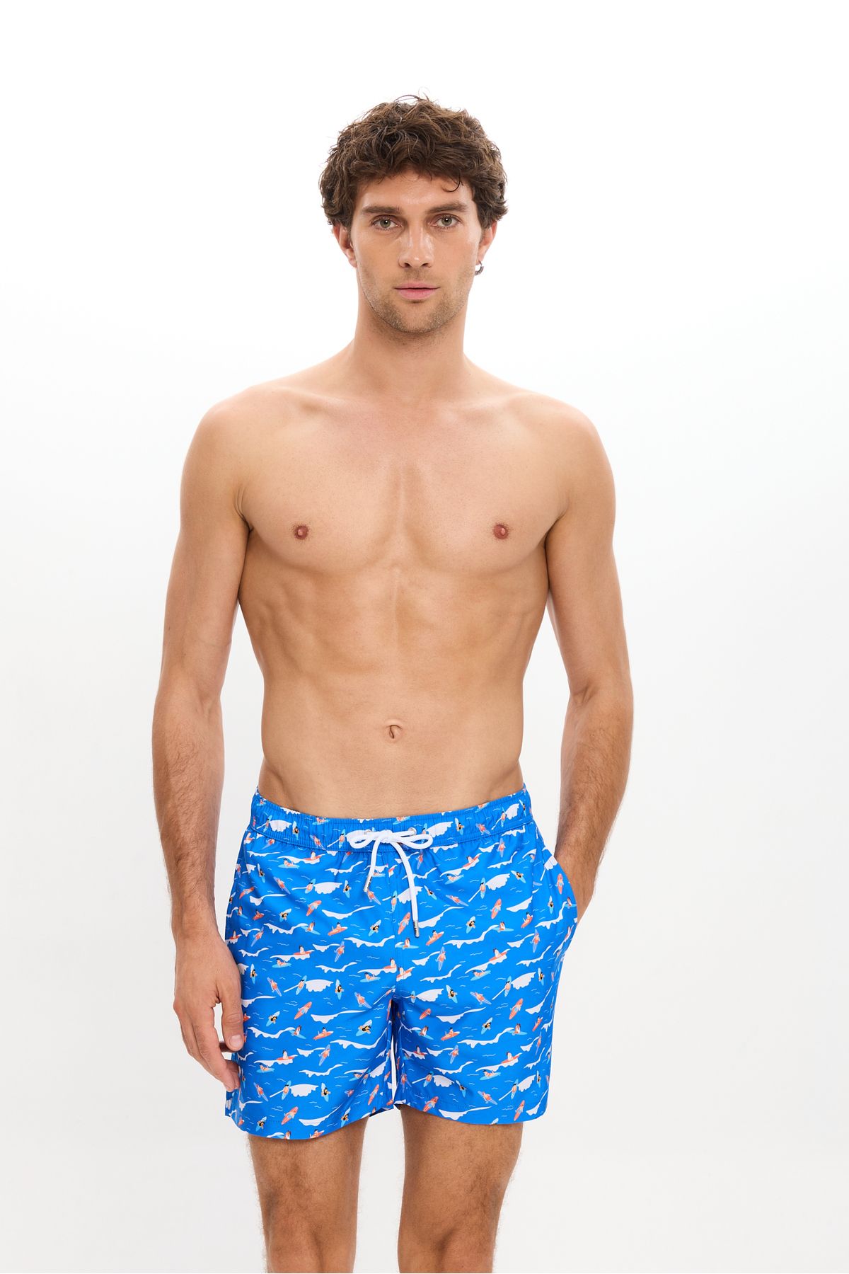 TOOSALTY ERKEK Surf Desenli Deniz Şortu Cepli Fileli Astarlı Hızlı Kuruyan Su İtici Orta Boy 25SM109ST