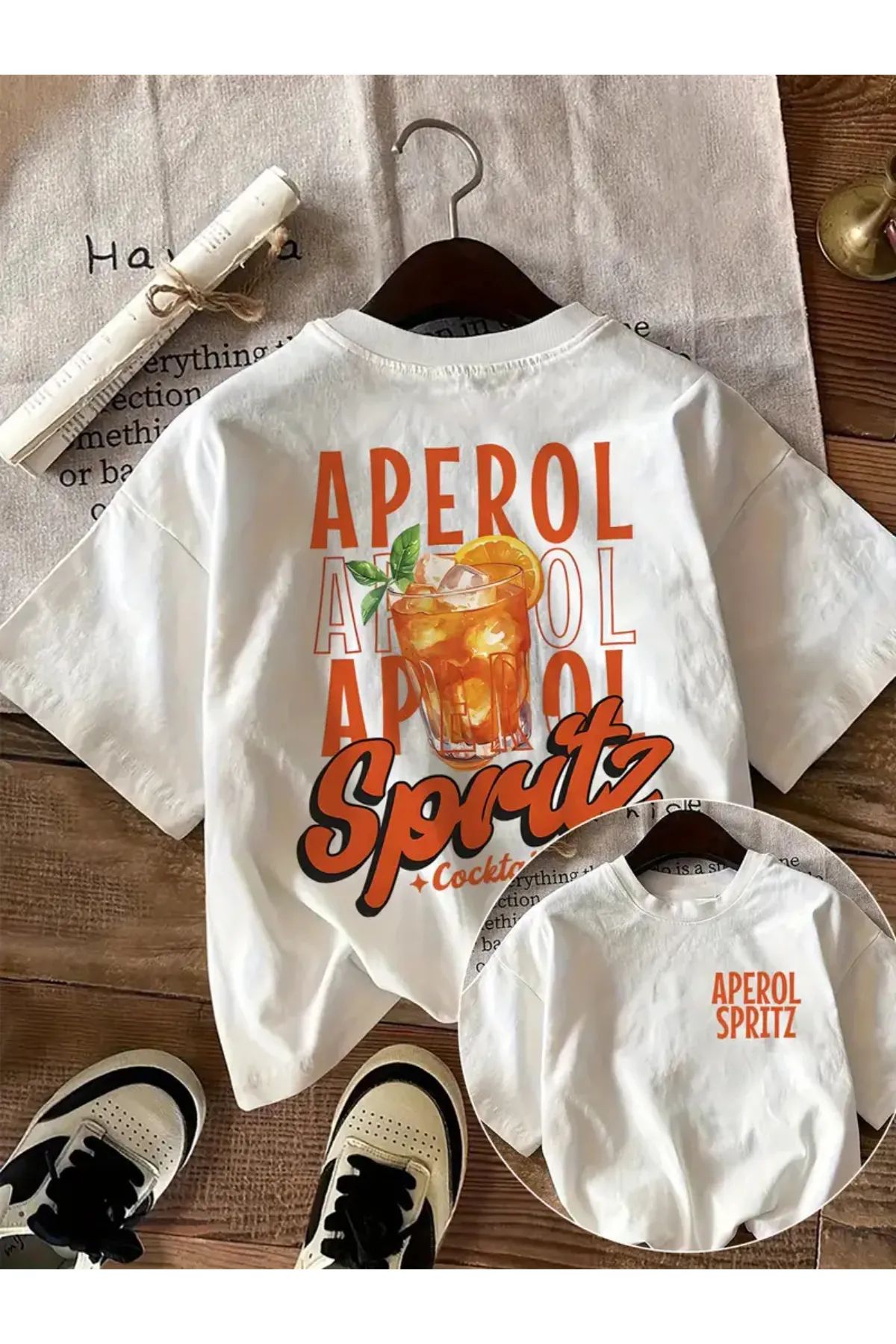 Koklonmoda Büyük Beden Unisex Aperol Spritz Baskılı Oversize T-Shirt