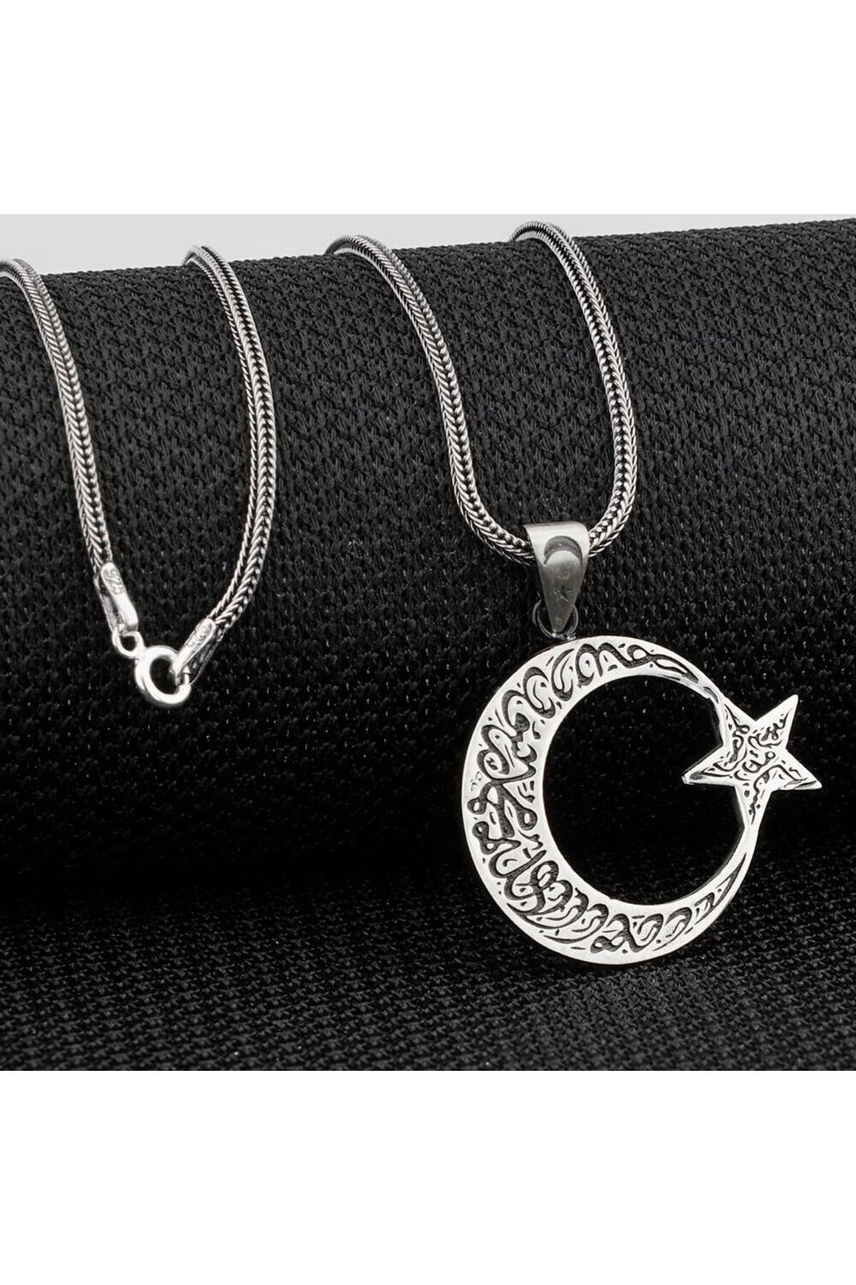shop Ay Yıldız Dualı Cevşen 925 Ayar Gümüş Erkek Kolye