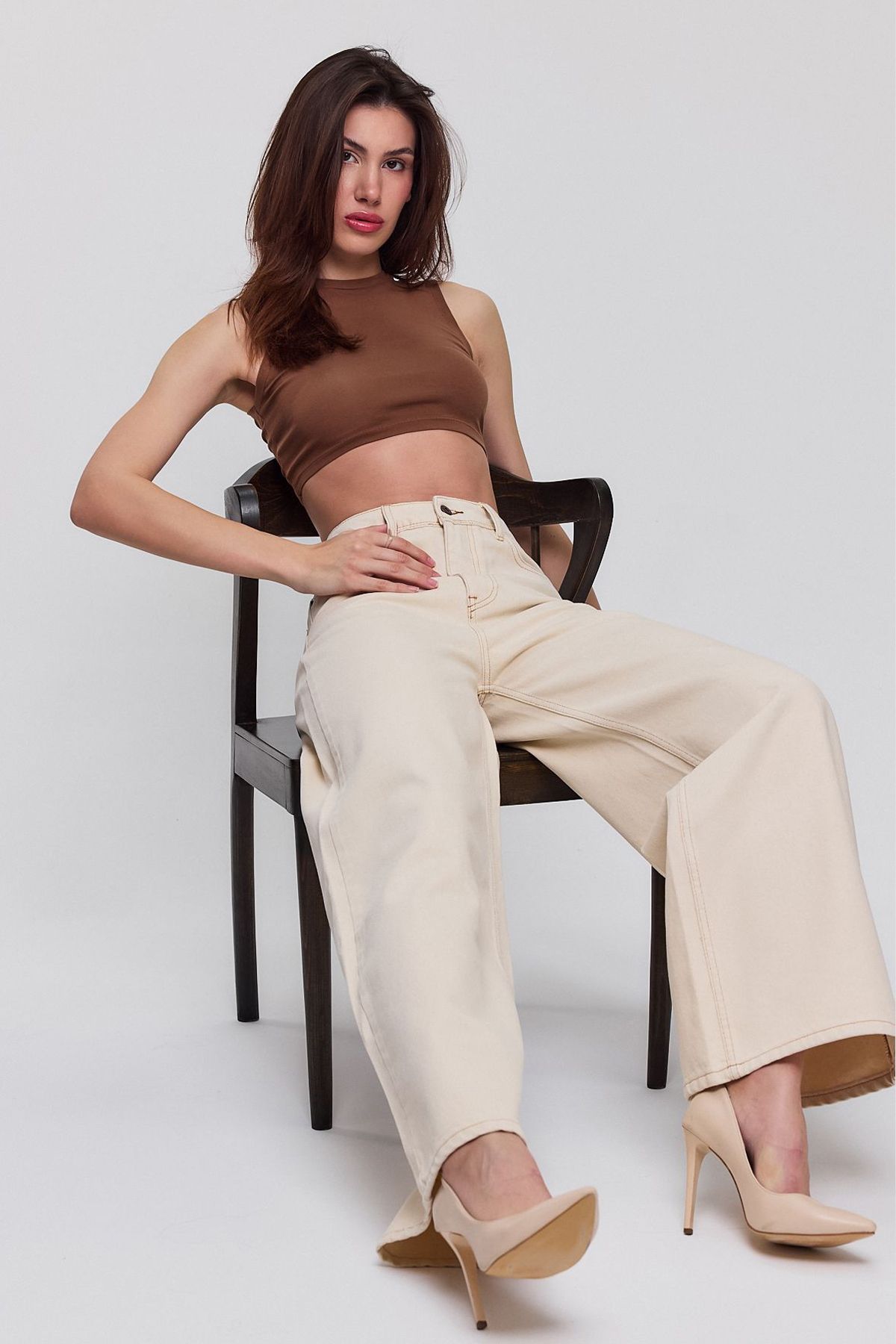 Jijass Jeans Likralı Wideleg Kemerli Kot Pantolon