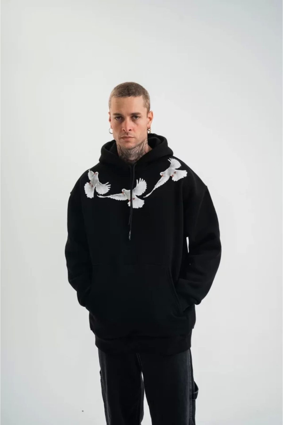 Butik Unisex Uzun Kol Bisiklet Yaka Yıkamalı SweatShirt - Siyah