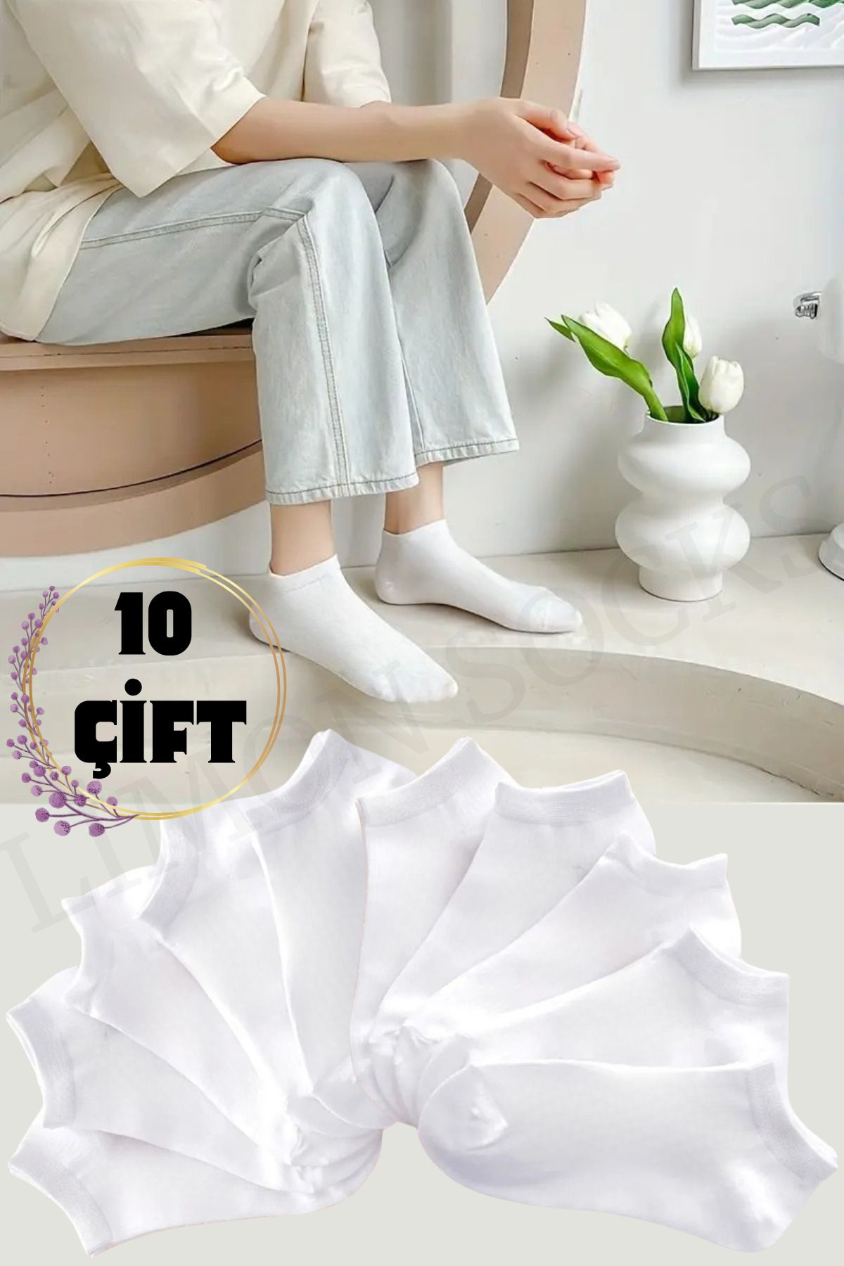 Limon Socks 10 Çift Pamuklu Penye Likralı Erkek Kadın Patik Çorap