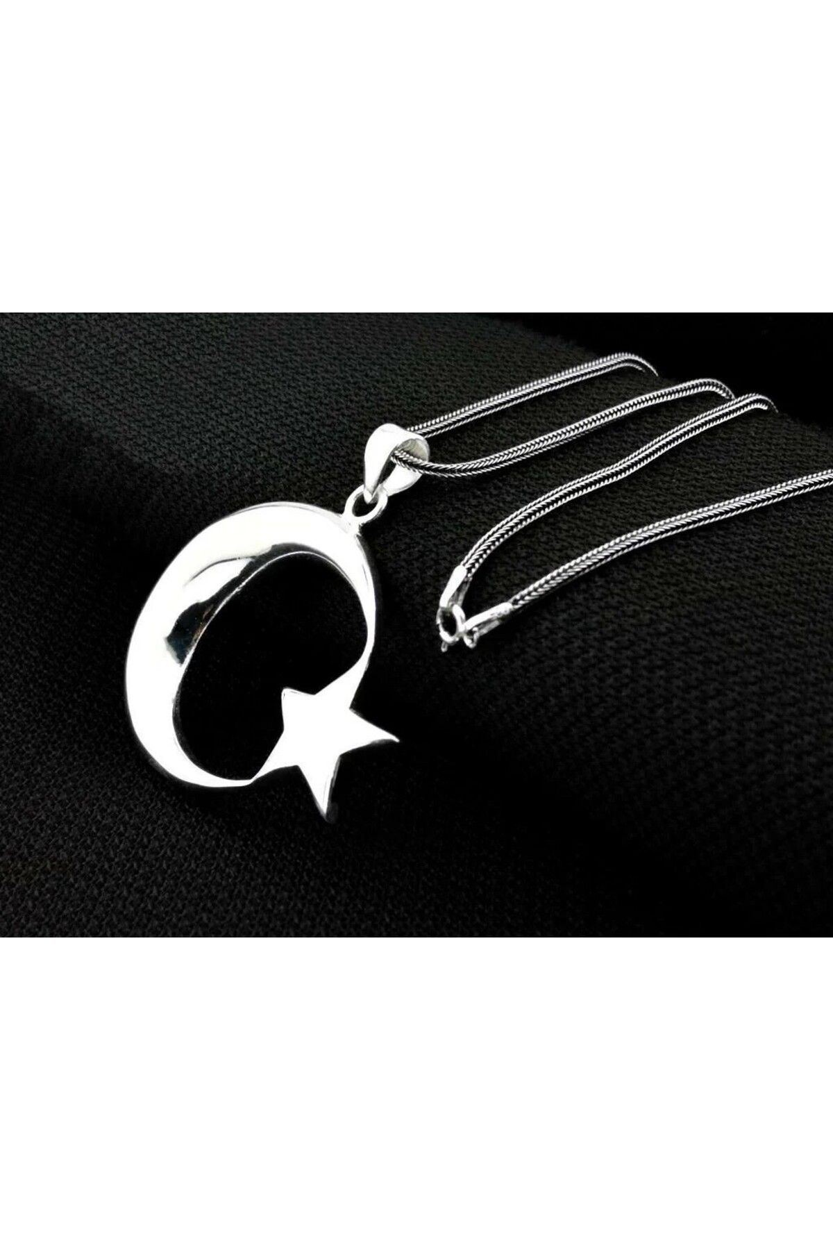 shop Ay Yıldız Büyük Boy 925 Ayar Gümüş Erkek Kolye