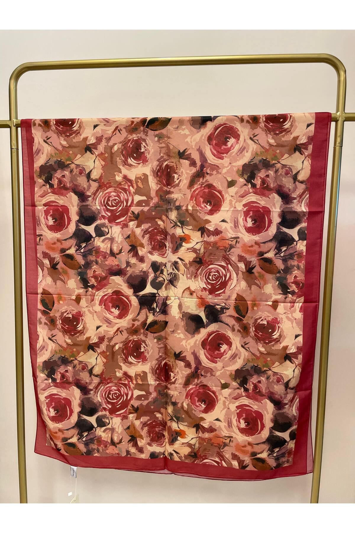 MENESSA Pamuk Vual Rose Desen Şal