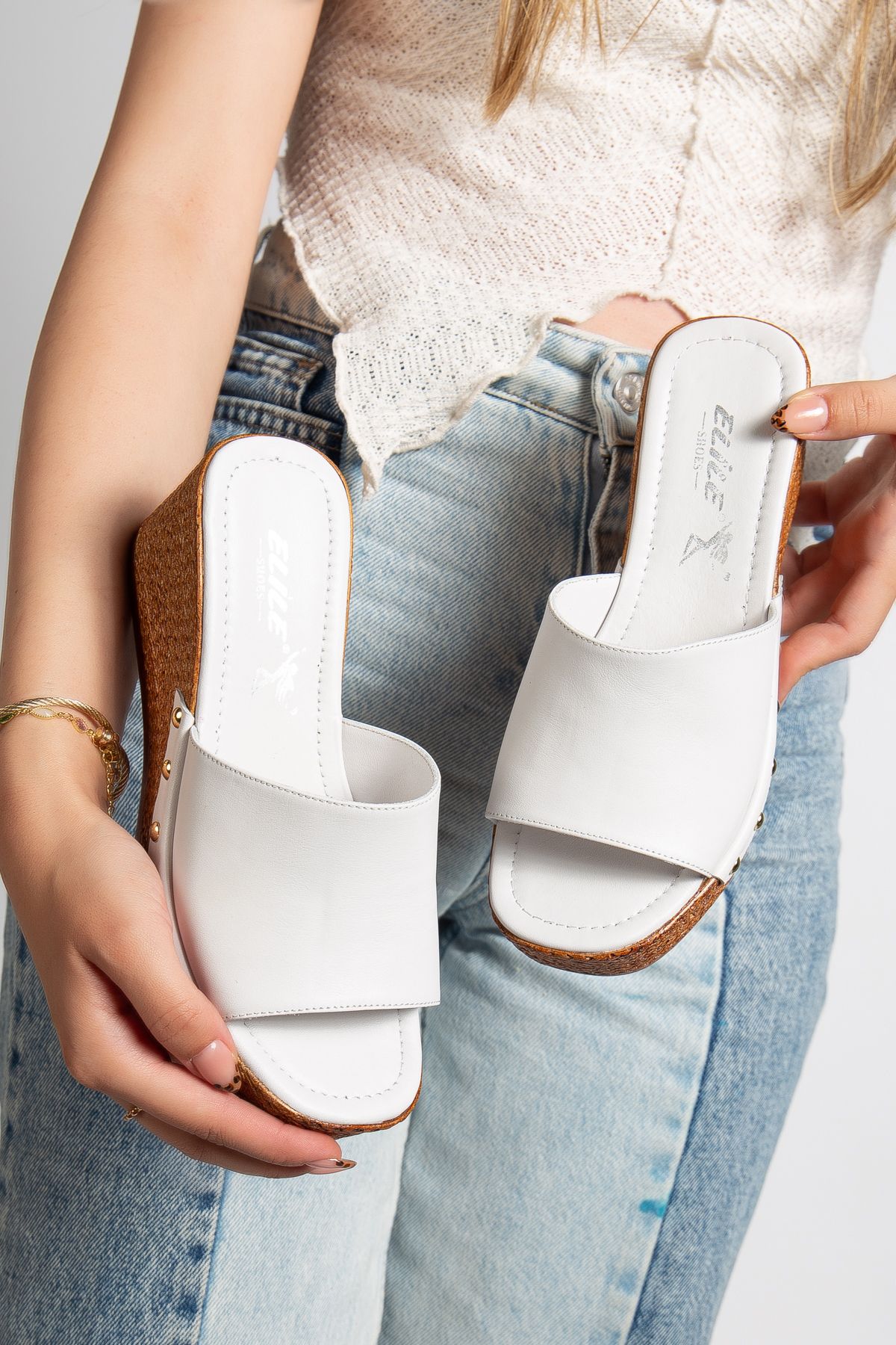 Elile Shoes Hakiki Deri Dolgu Topuk Terlik