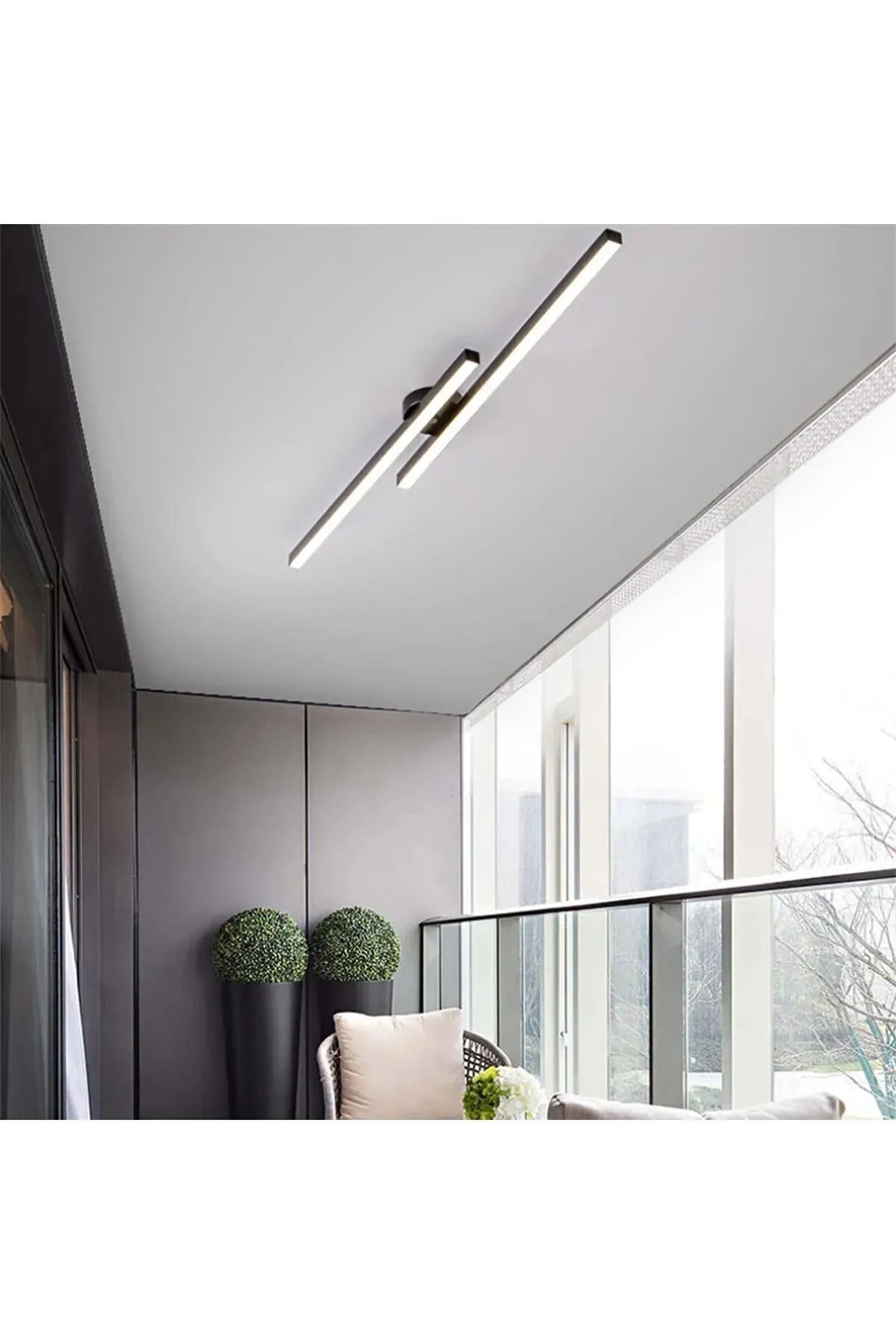 Avizen Lighting Project Modern Tavan Koridor Aydınlatması Çubuk Led Siyah Günışığı Lineer Avize Armatür İkili