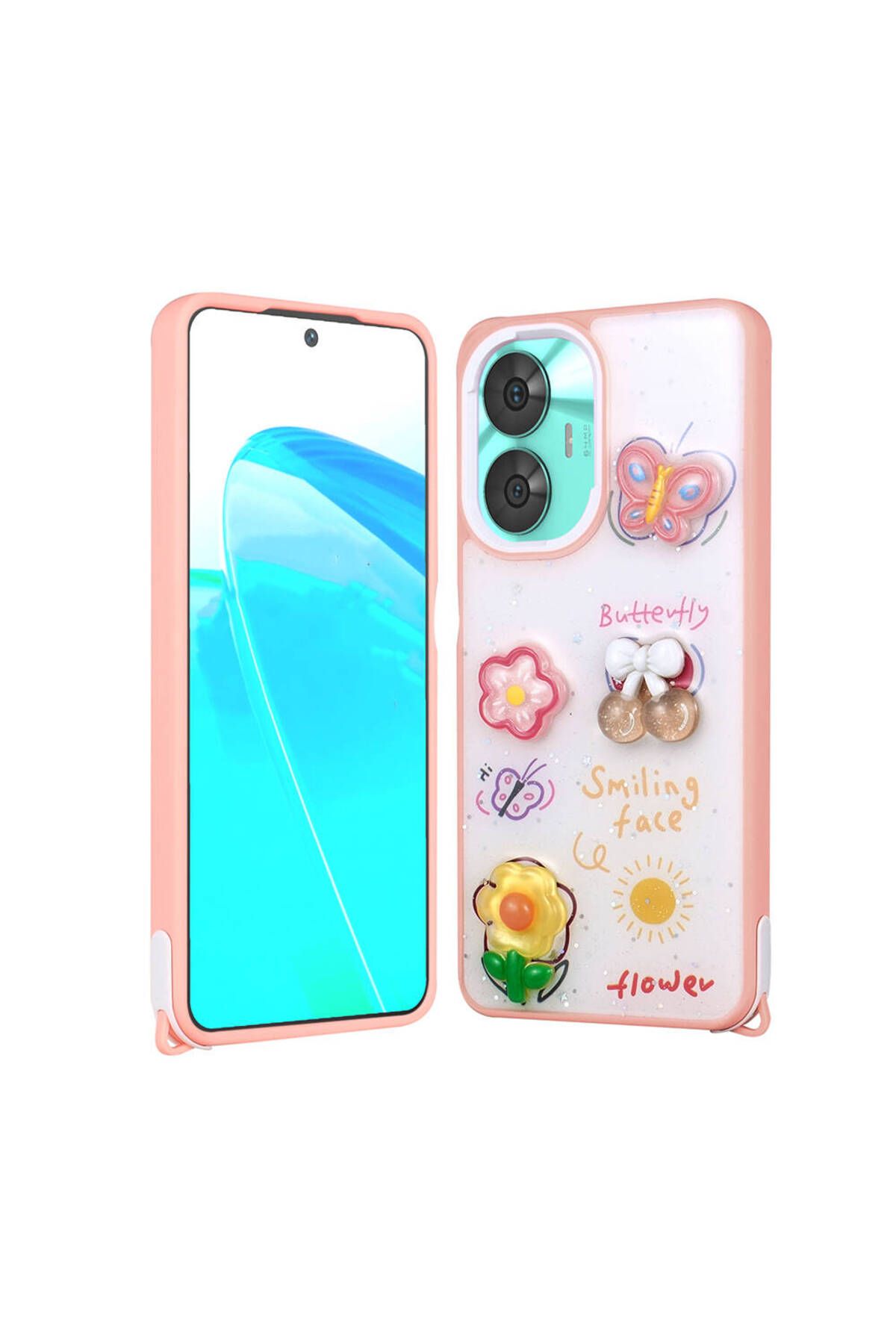 Başkenttekno Realme C55 4G Kılıf Parlayan Simli Kabartma Figürlü Cevze Kapak
