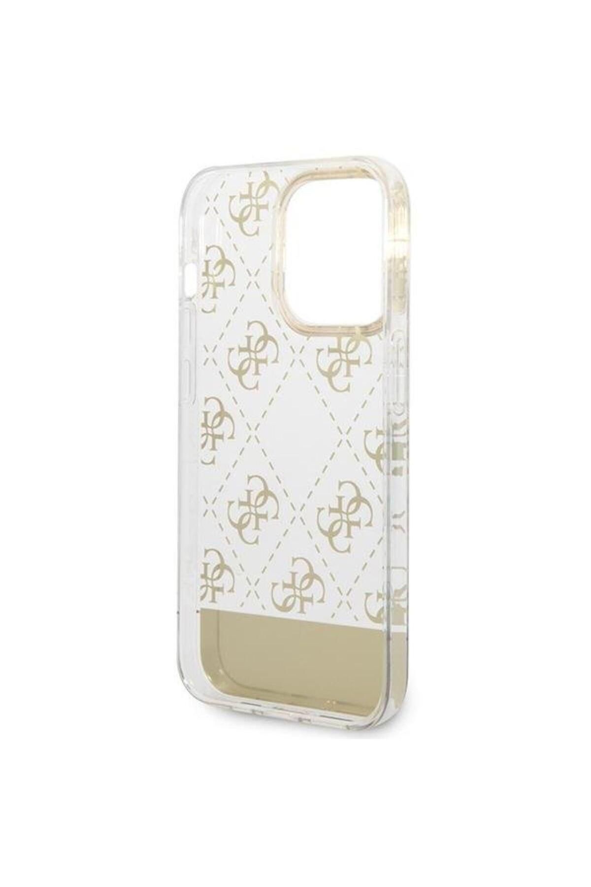 Guess-Peony Glitter Script Logo iPhone 14 Pro Case Gold 7