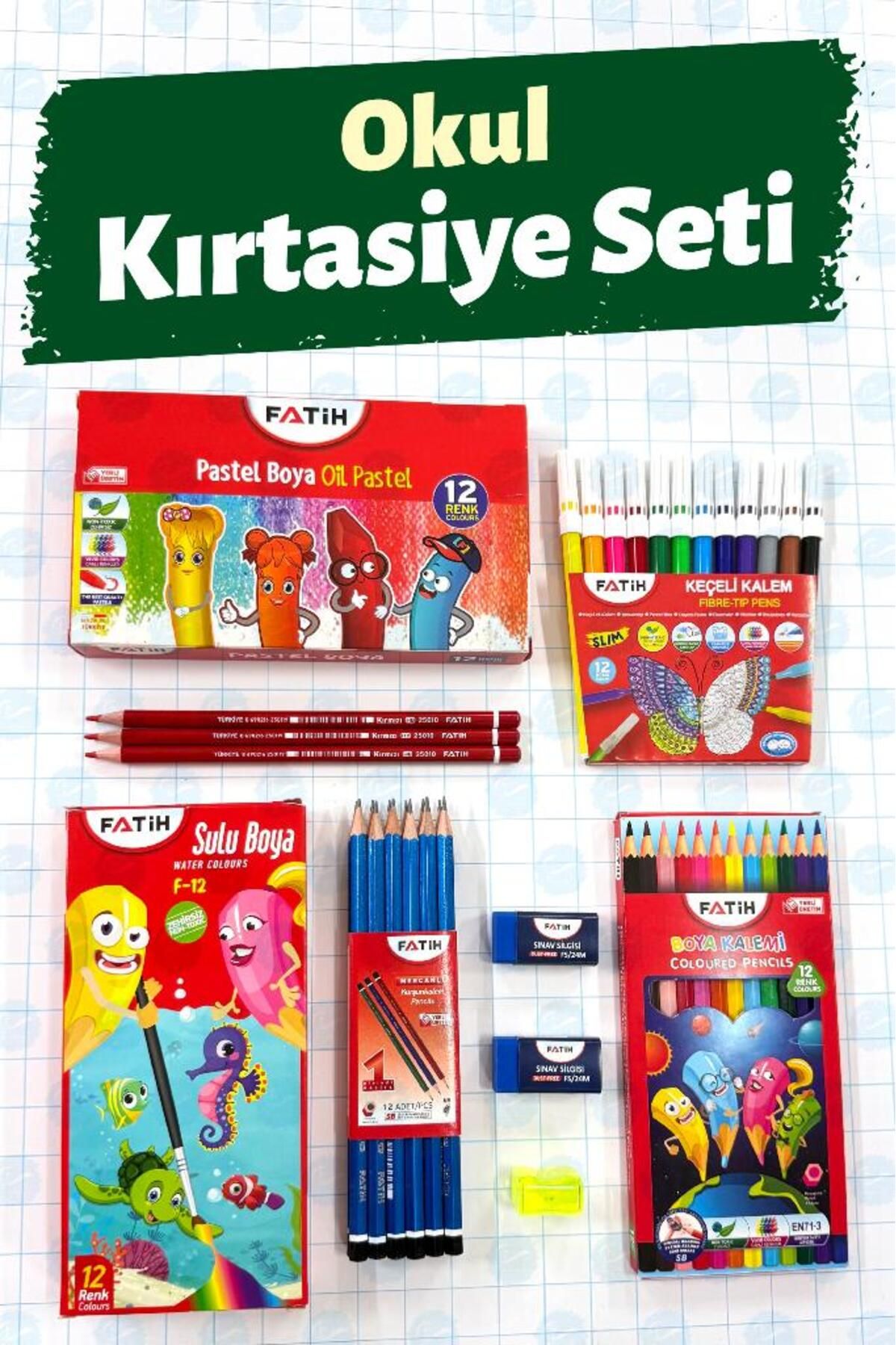 t tuğset etiket Okul Kırtasiye Seti 2 - Pastel Sulu Kuru Keçeli Kurşun Kalem Silgi Kalemtraş Kırmızı Kalem