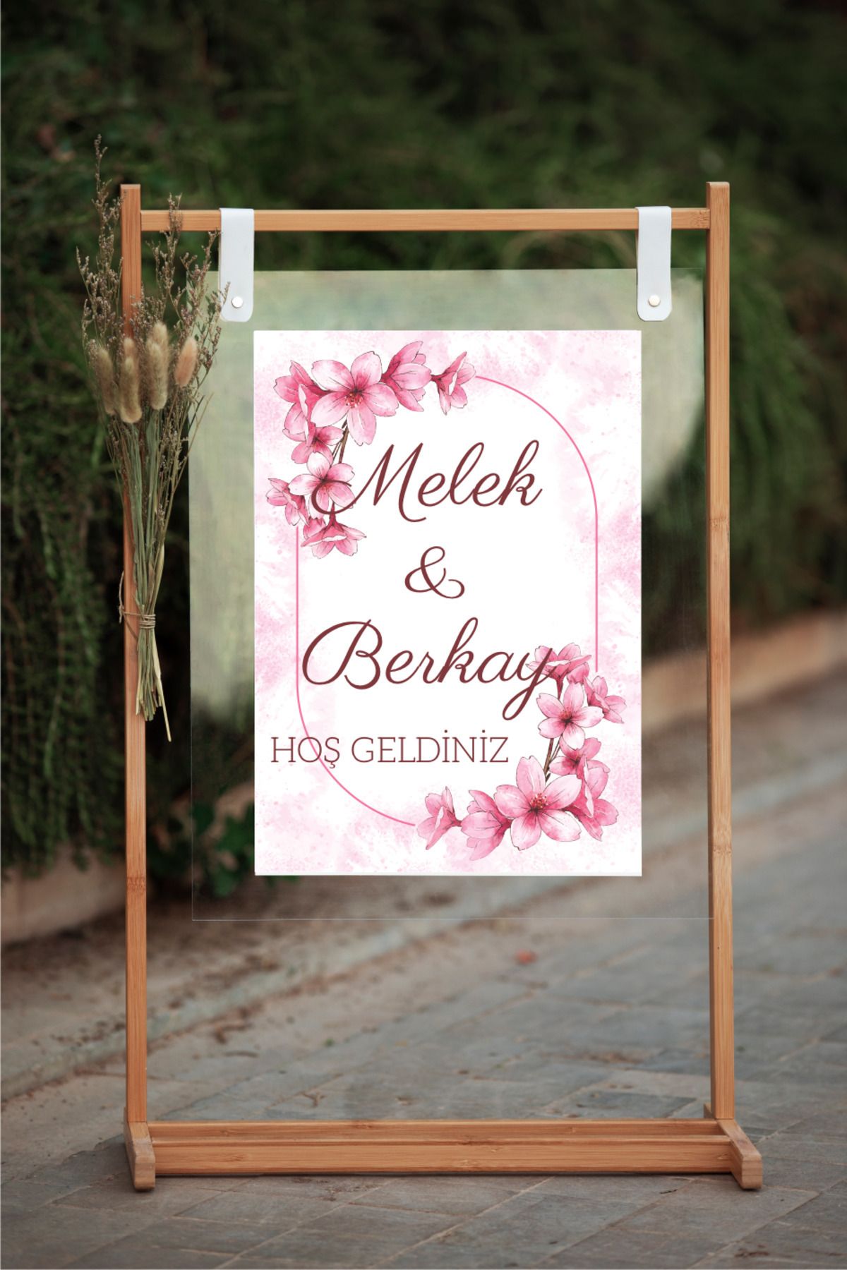 estölye Söz, Nişan, Düğün, Nikah Ahşap Dijital Baskı Karşılama Panosu 60 x 40 cm