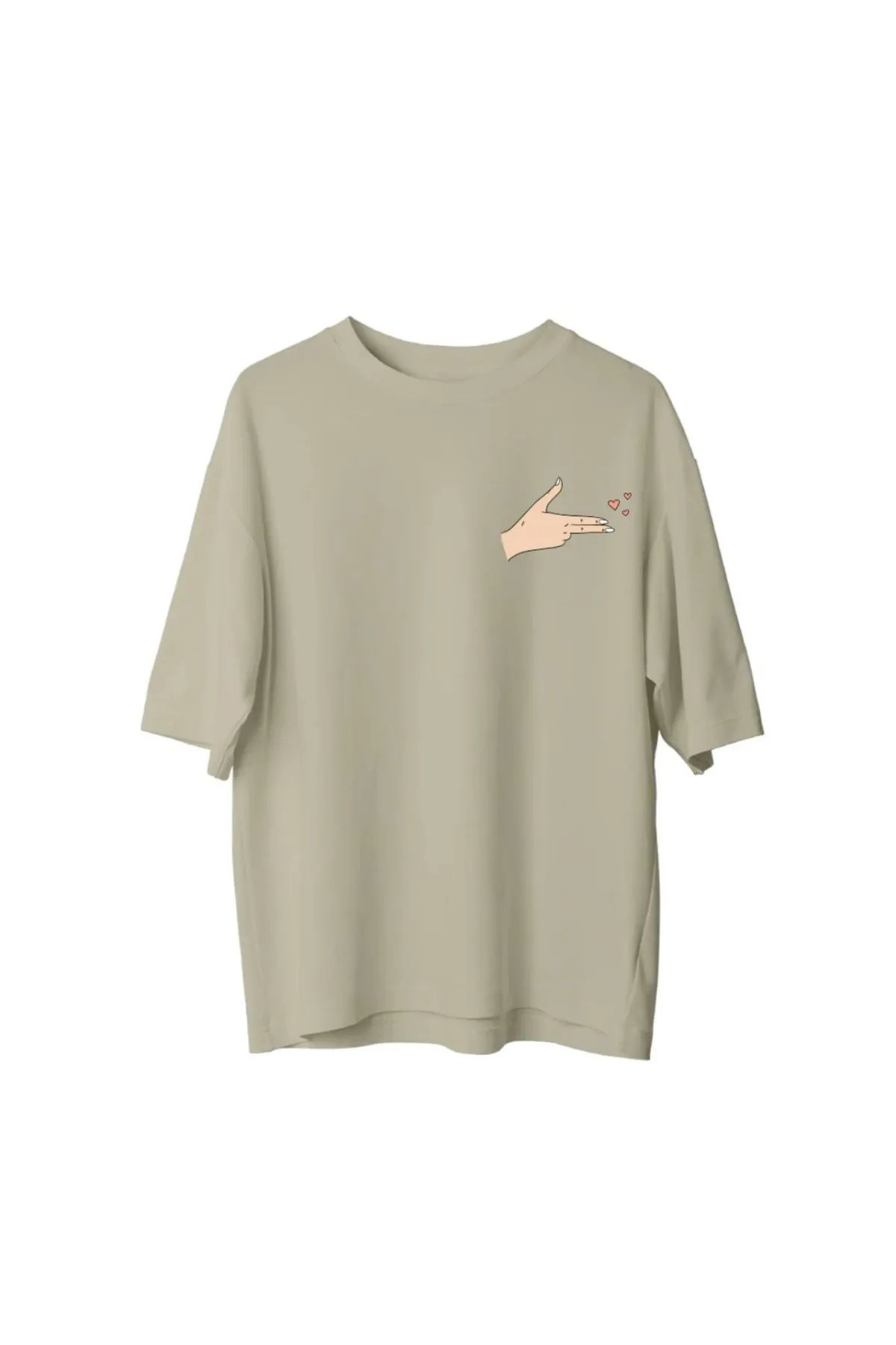 Koklonmoda Unisex Kalpli El Baskılı Oversize T-Shirt
