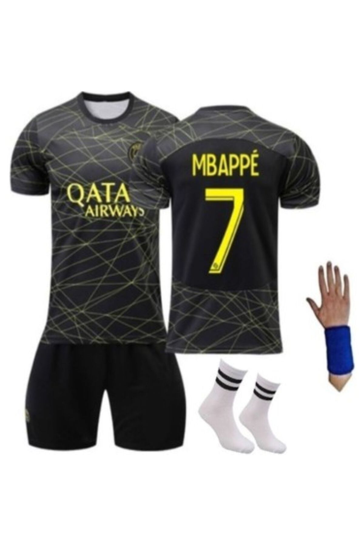 yenteks KOPYA - Mbappe Psg. Özel Tasarım Gold Çocuk Forması 4 Parça