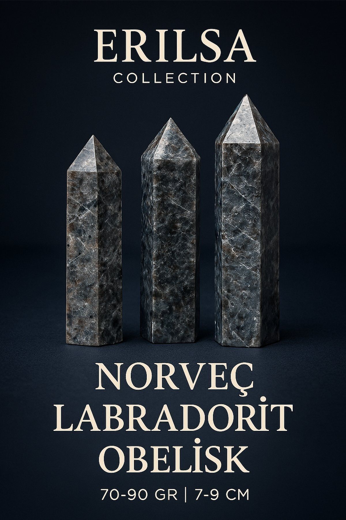 Erilsa Sertifikalı Norveç Labradorit Larvikit Obelisk Kazık – Zihni Güçlendiren Doğal Enerji Sütunu