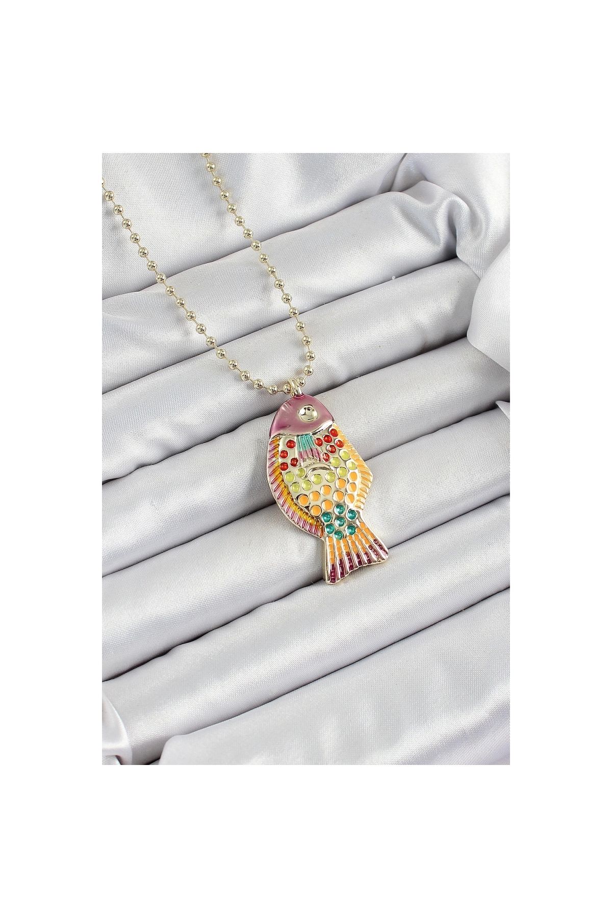 Marsilyan Pirinç Rainbow Balık Model Zirkon Taşlı Gold Renk Kadın Kolye - TJ-BKO10244