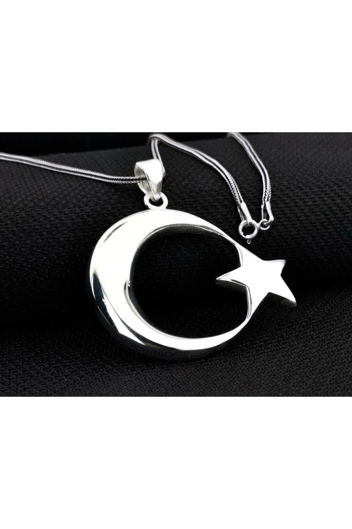 shop Ay Yıldız Büyük Boy 925 Ayar Gümüş Erkek Kolye