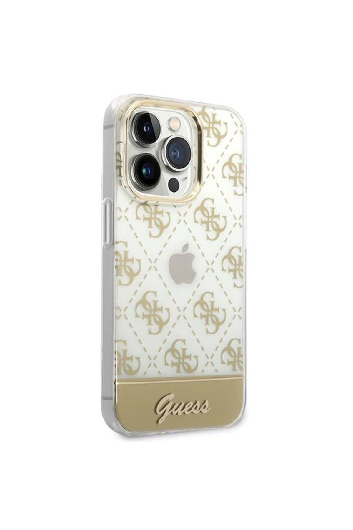 Guess-Peony Glitter Script Logo iPhone 14 Pro Case Gold 4