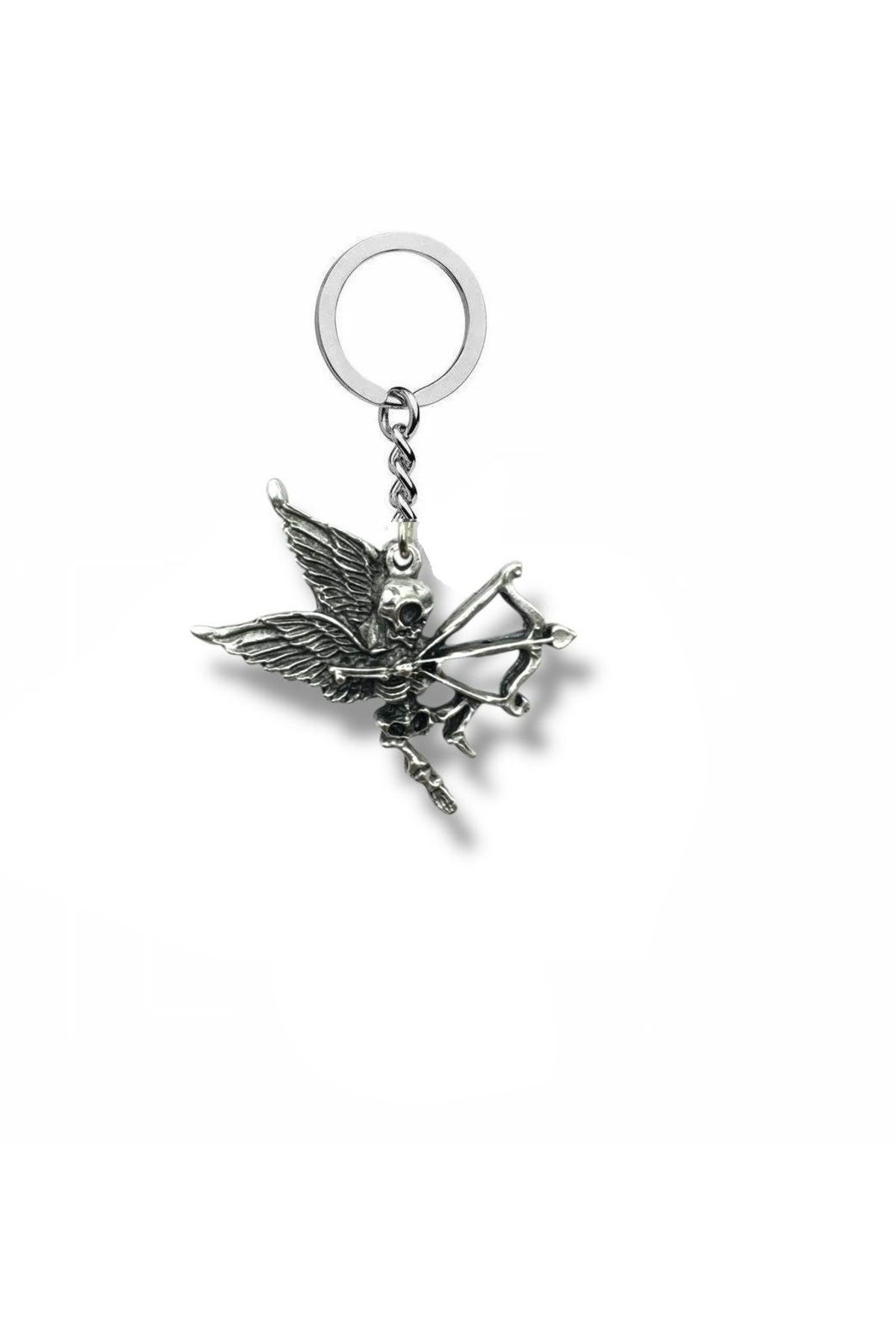 Herşey Nota İskelet Eros Figürlü Unisex Metal Anahtarlık – Gotik Aşk ve Karanlık Romantizm Temalı Aksesuar