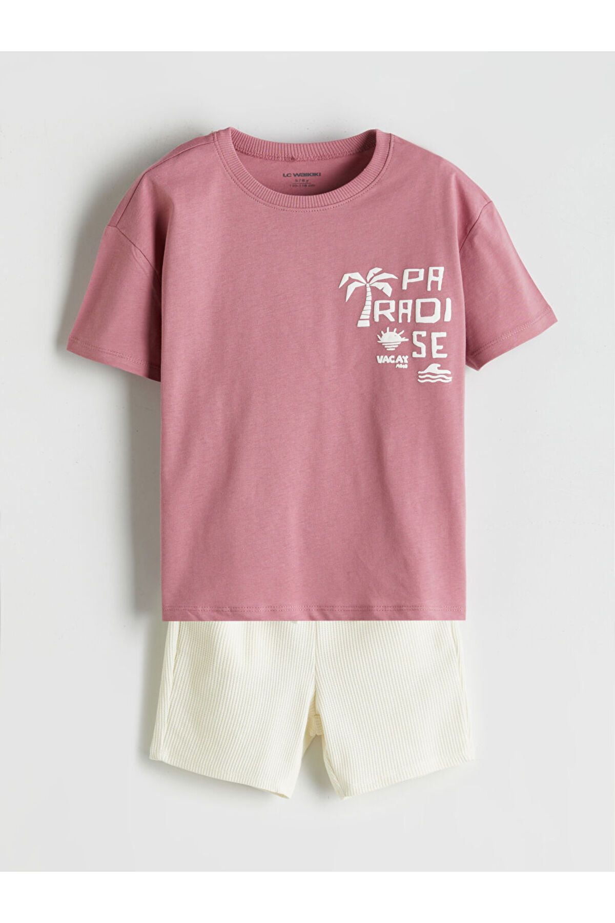 LC Waikiki LCW Kids Pembe Yazı Baskılı Erkek Çocuk Tişört ve Şort 2'li