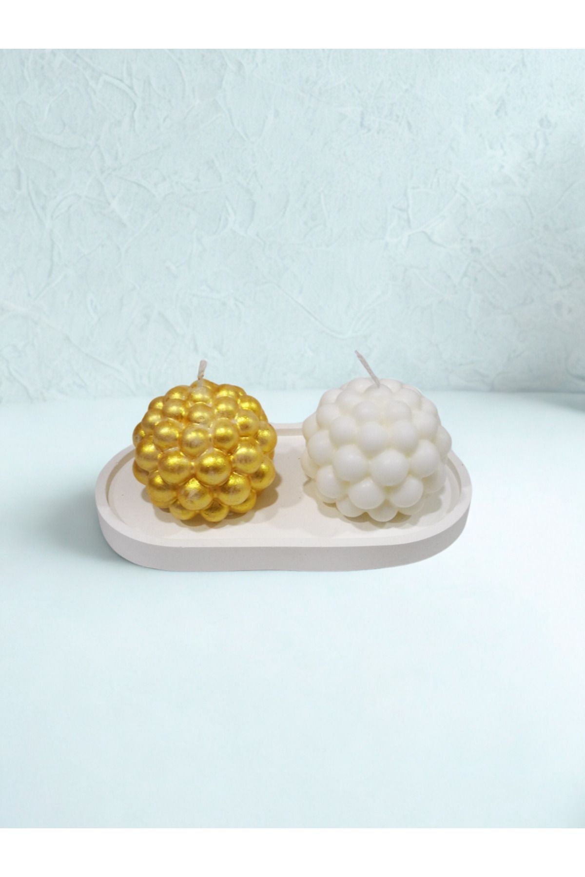 Vestark Modern Tasarım İkili Soya Mum Seti: Altın & Beyaz Balon Mumlar, Tepsi