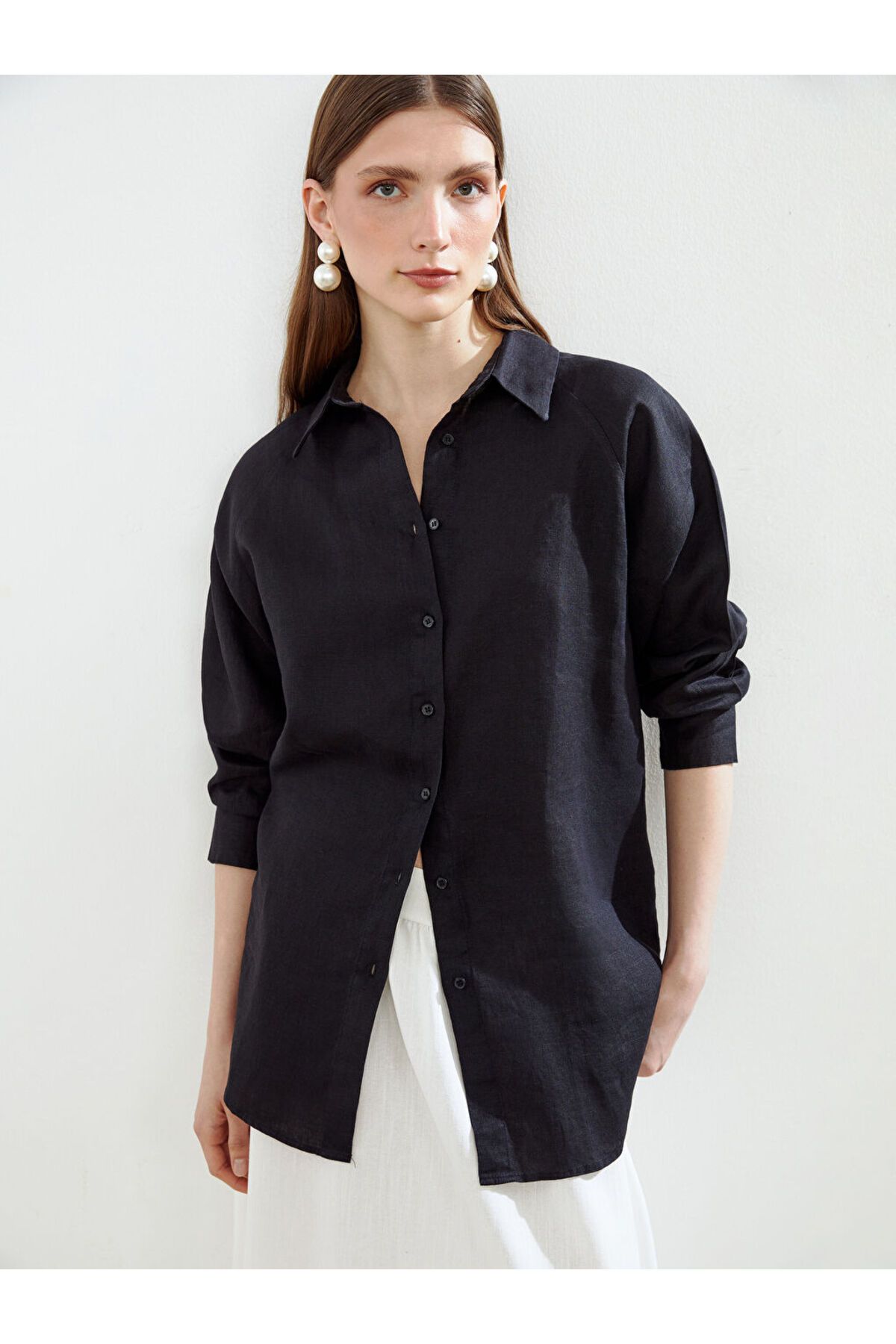 LC Waikiki LCW Oversize Keten Kadın Gömlek