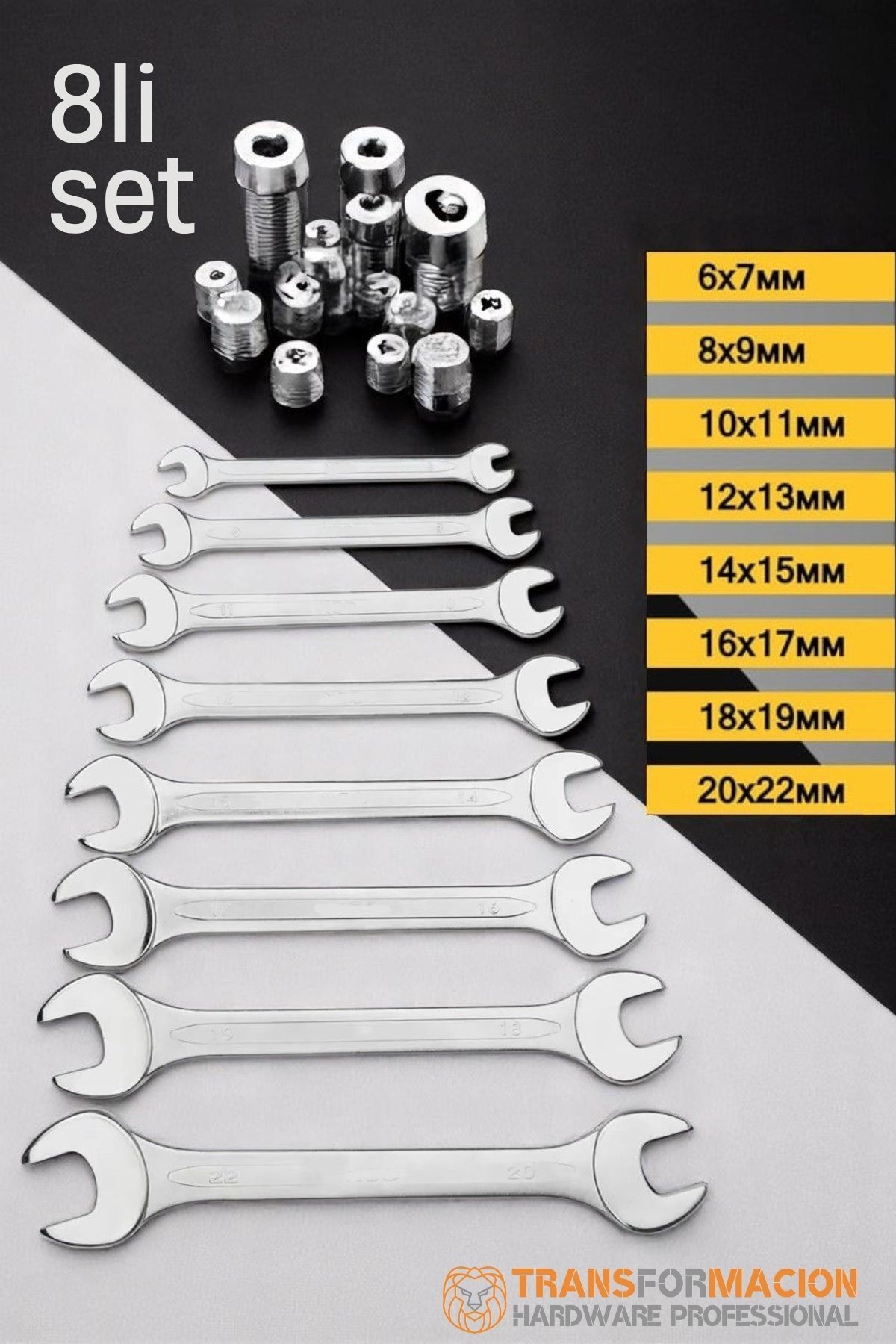 Transformacion-Open End Wrench Set - Two Mouth Spanner - Two End Open Vanadium Steel Spanner Set of 8 721779 1