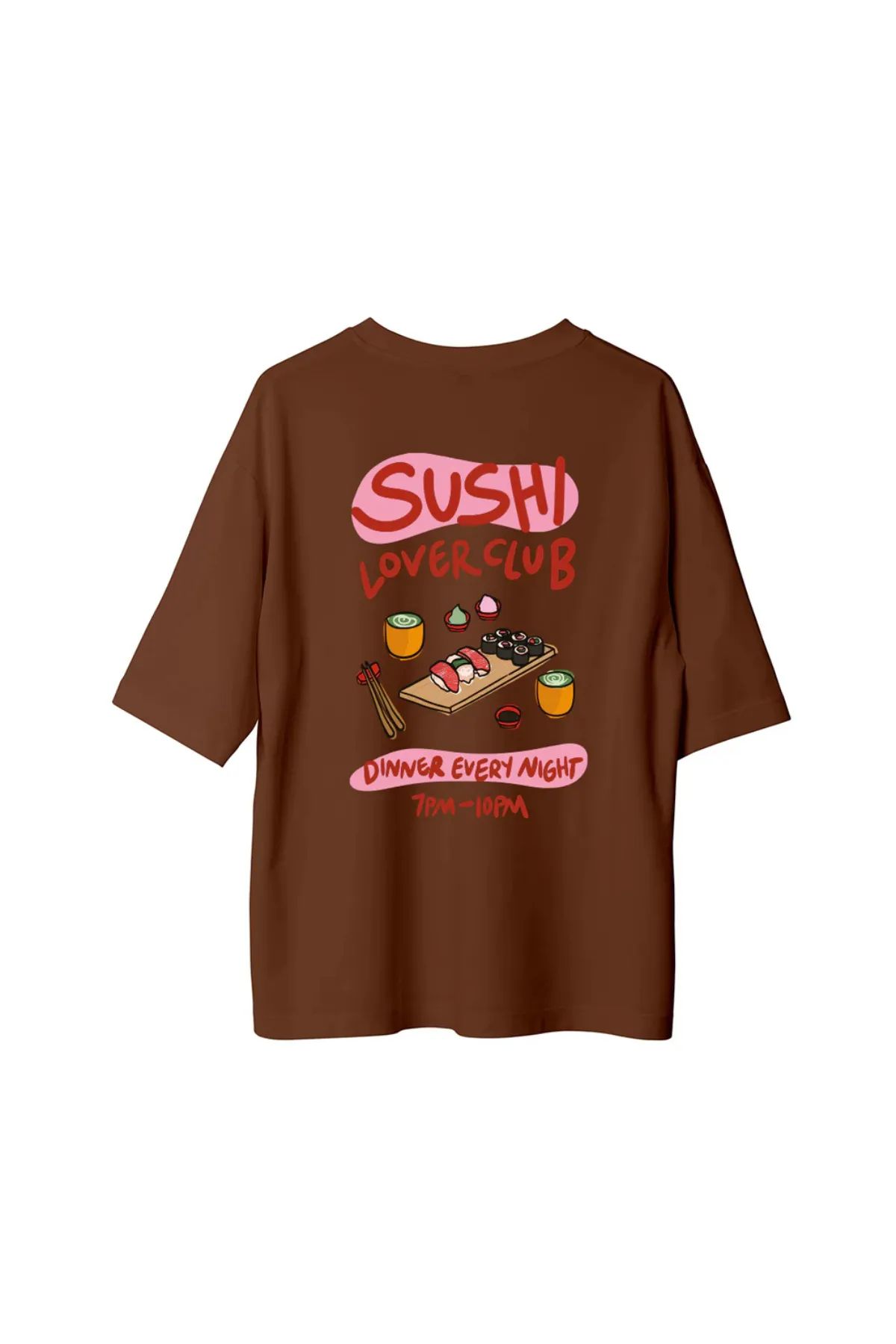 Koklonmoda Unisex Sushi LoverClub Baskılı Oversize T-Shirt