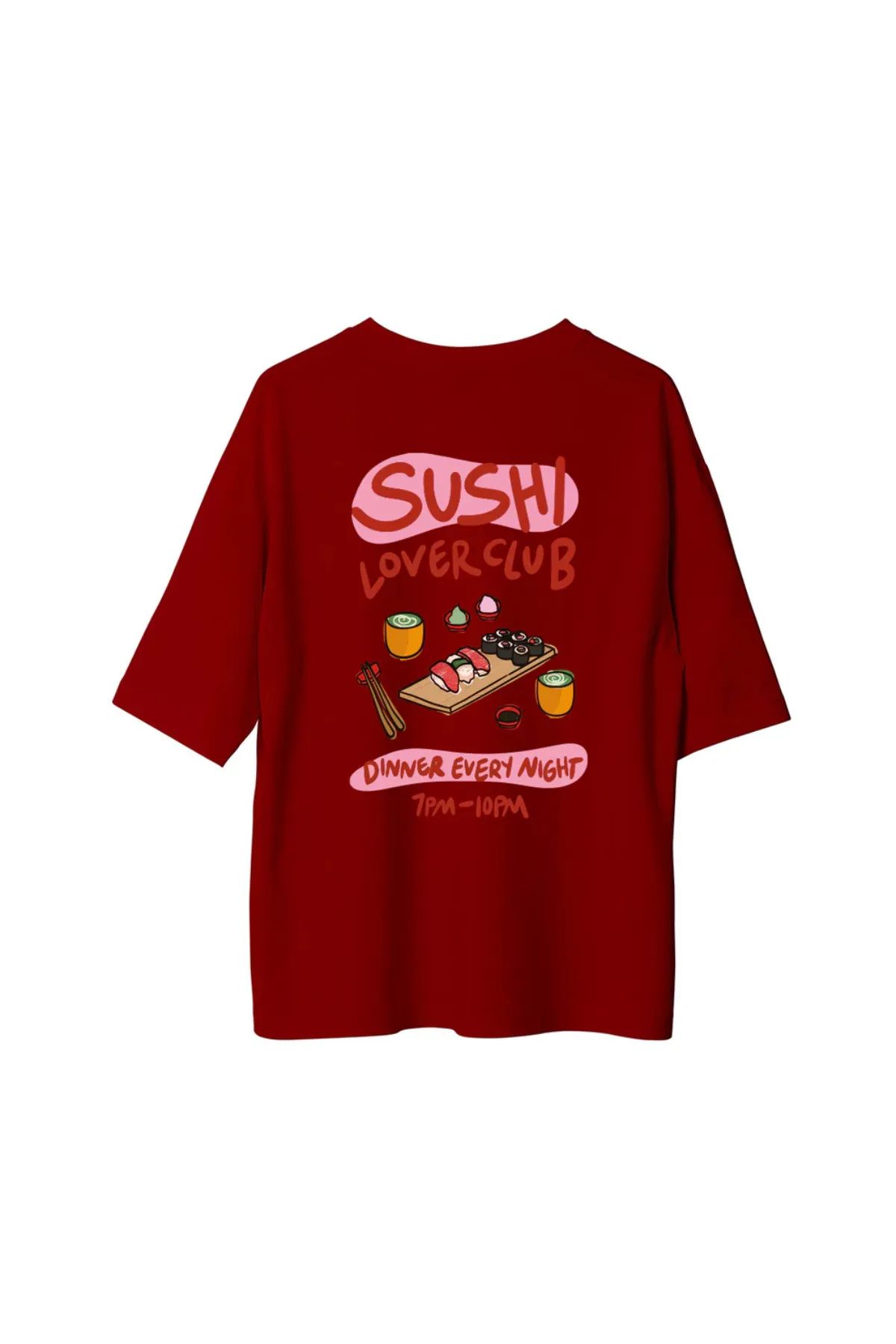Koklonmoda Unisex Sushi LoverClub Baskılı Oversize T-Shirt