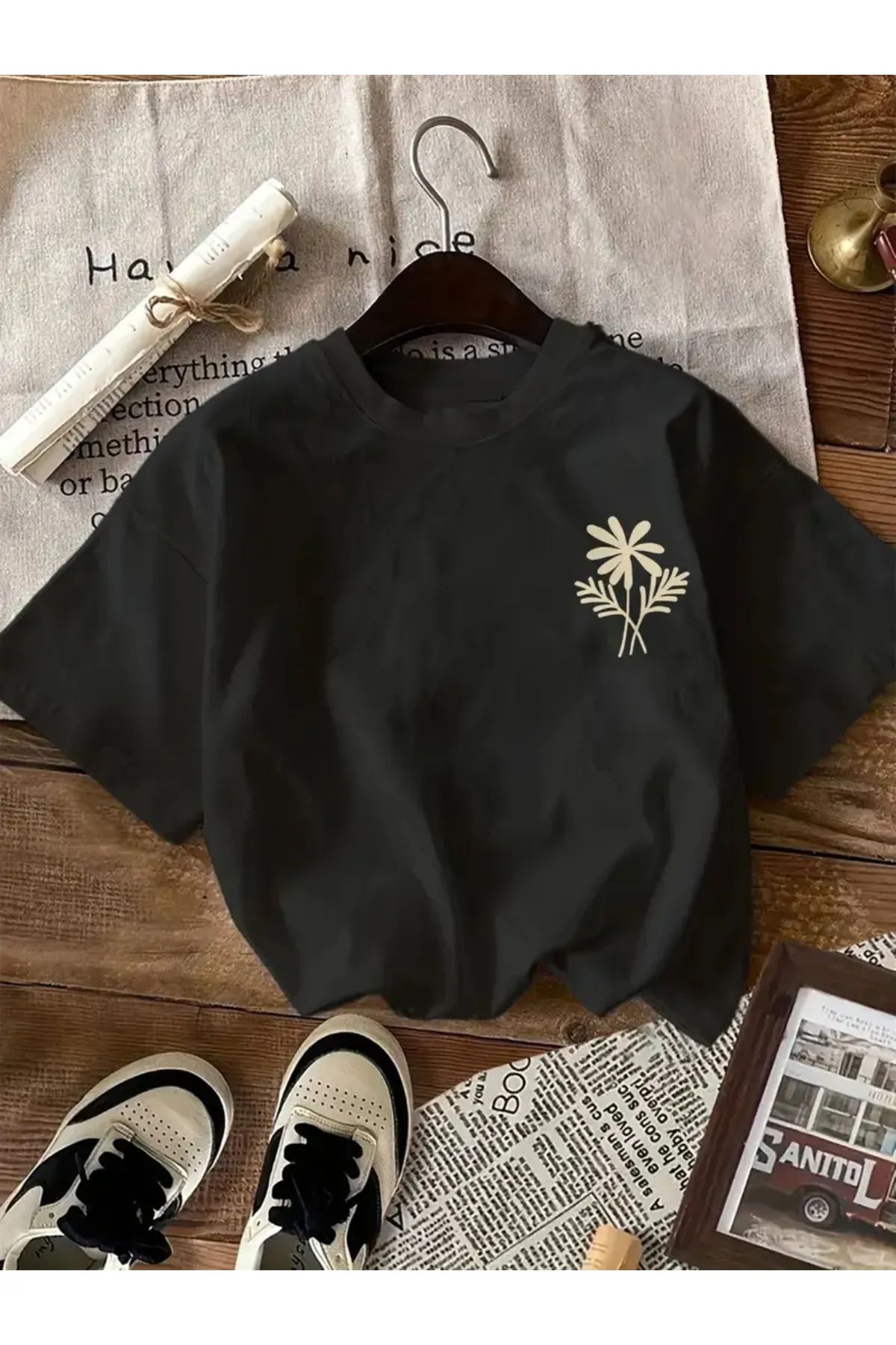 Koklonmoda Unisex Flowers Baskılı Oversize T-Shirt