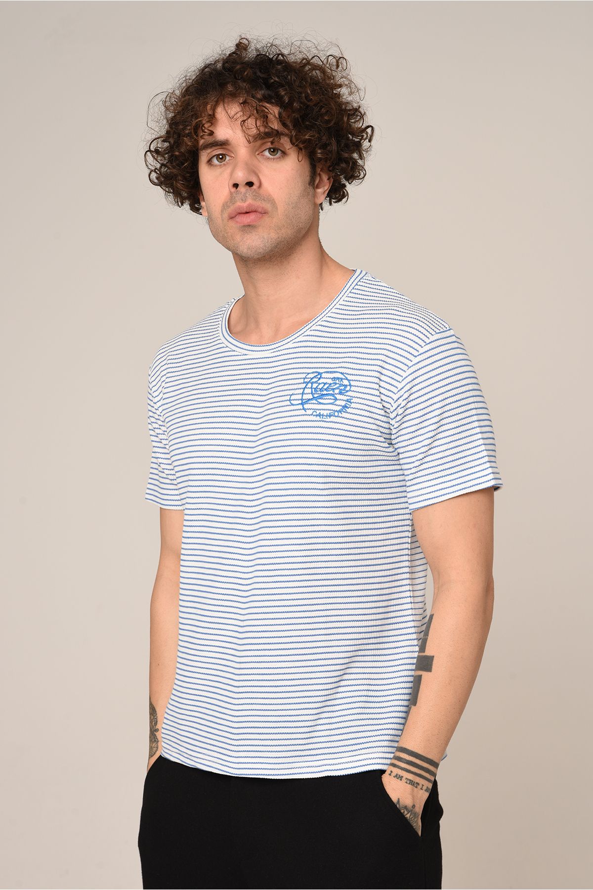Klothy Erkek Bisiklet Yaka Çizgili Slim Fit Tshirt T016
