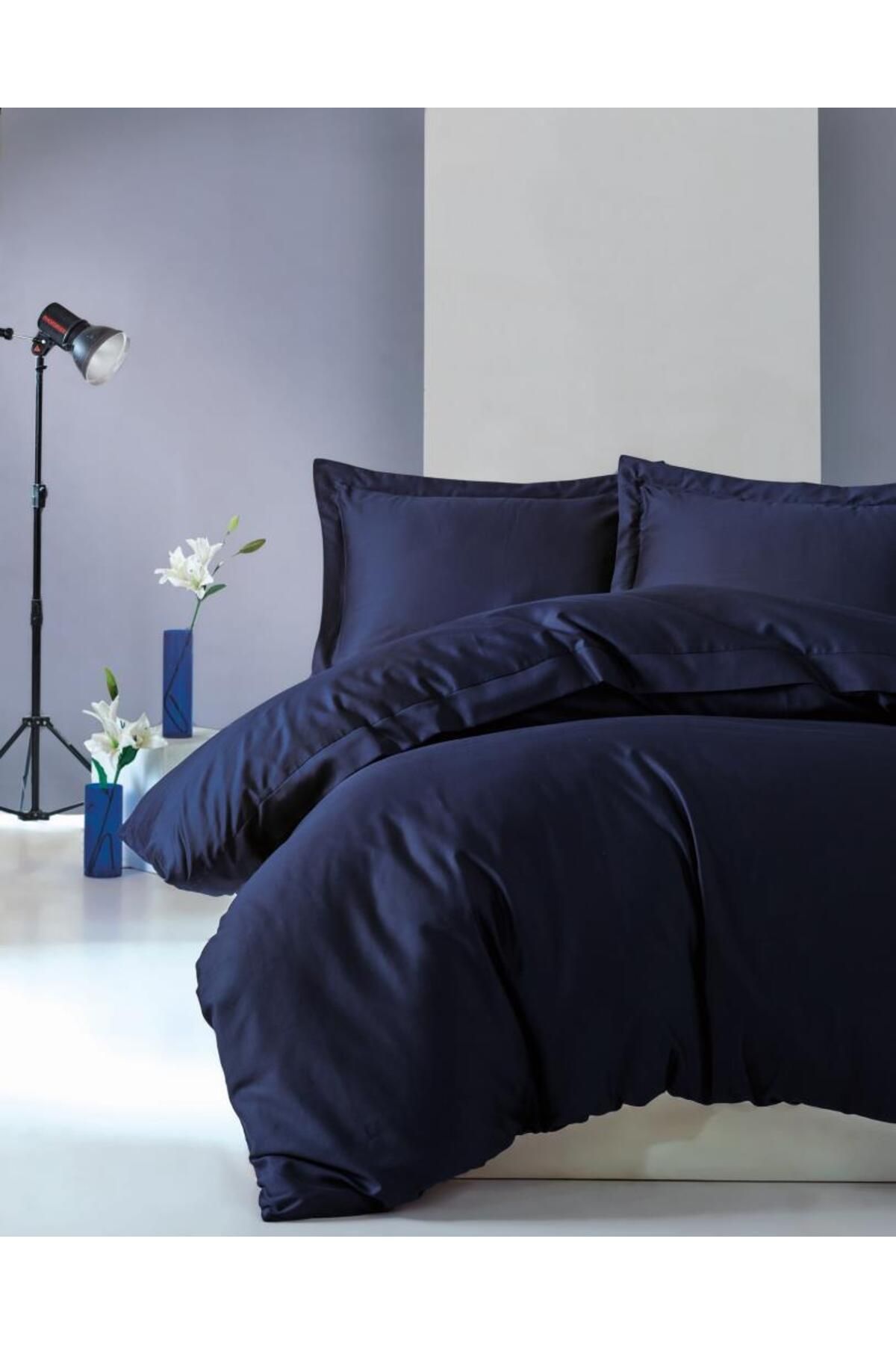 merland benvecocuk Tek Kişilik Saten Nevresim Takımı Elegante Lacivert