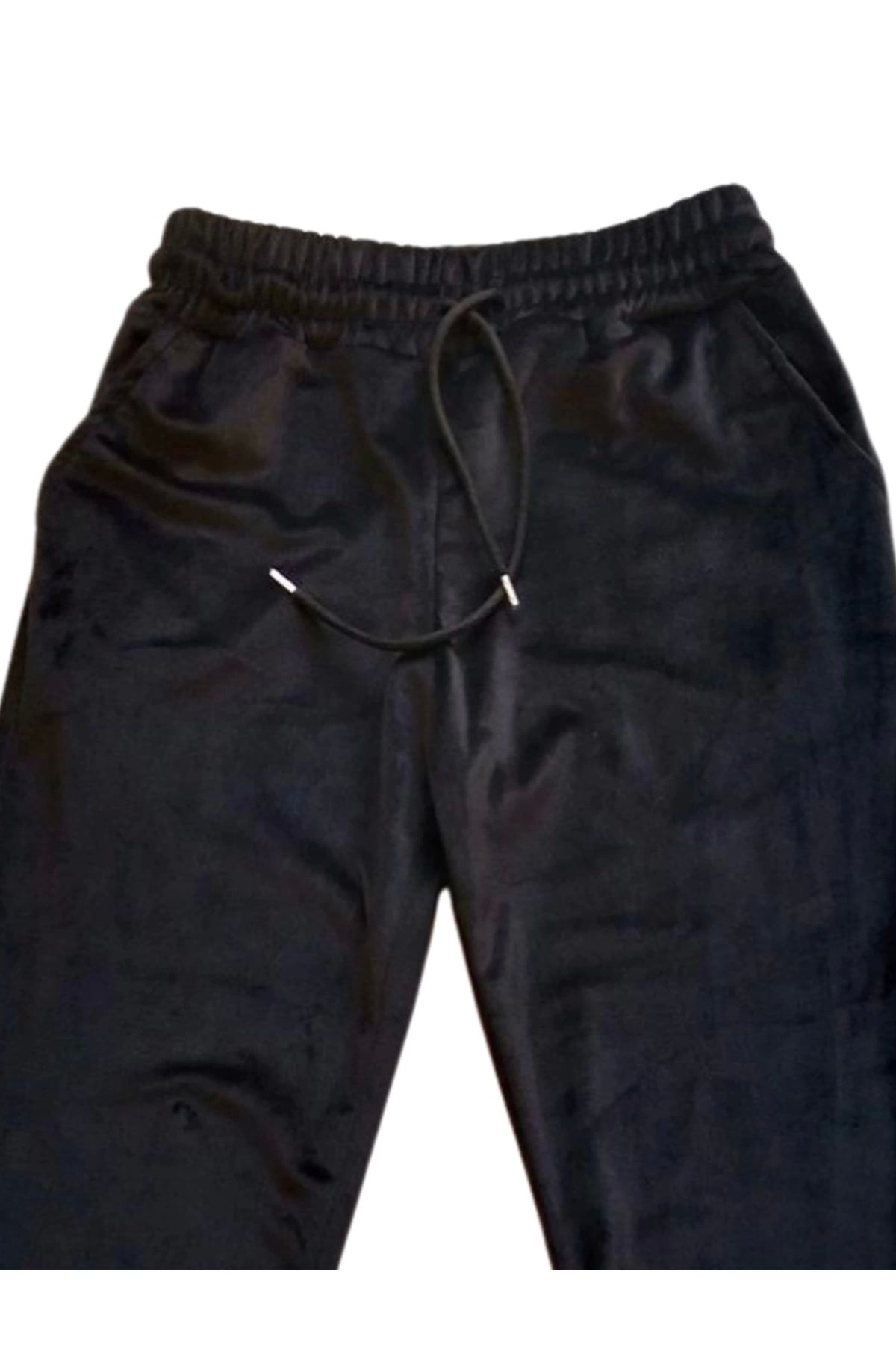 POLEXP Parlak Siyah Kadife Unisex Pijama Altı - Rahatlık ve Şıklık Bir Arada