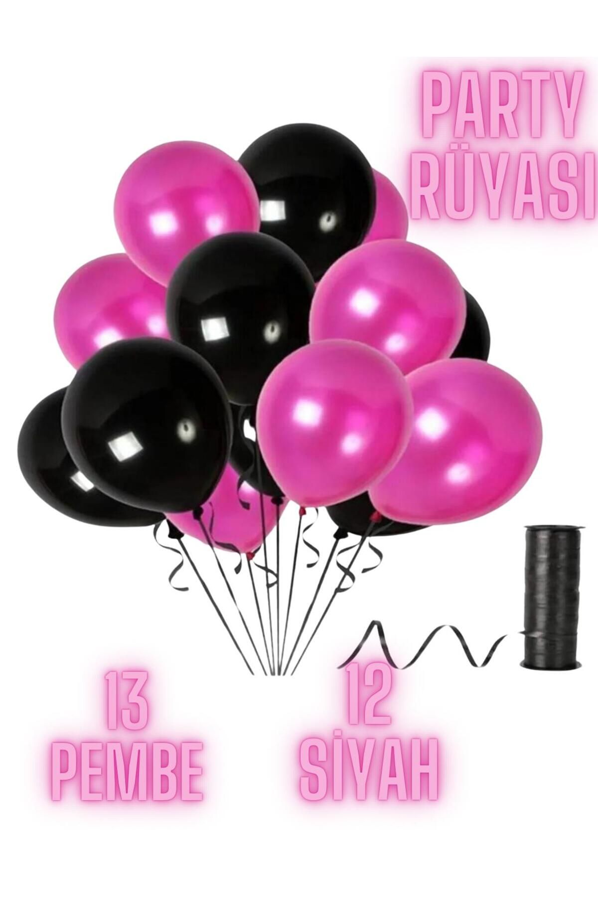partyrüyası 25 Adet Pembe-Siyah BlackPink Temalı Düz Metalik Balon 12 Inç Metalik Ekstra Parlak Renk