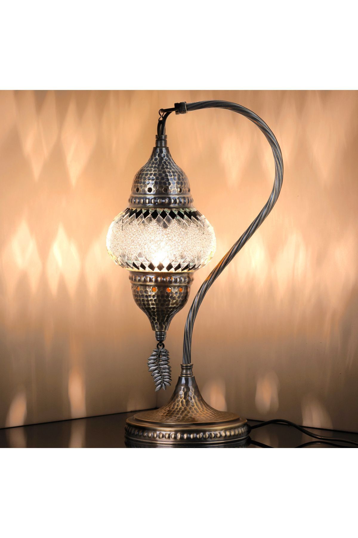 SerenityHaven Otantik Türk Lambası, Türk Fas Mozaik Masa Başucu Lambası, %100 El İşi, Deveboynu 40cm
