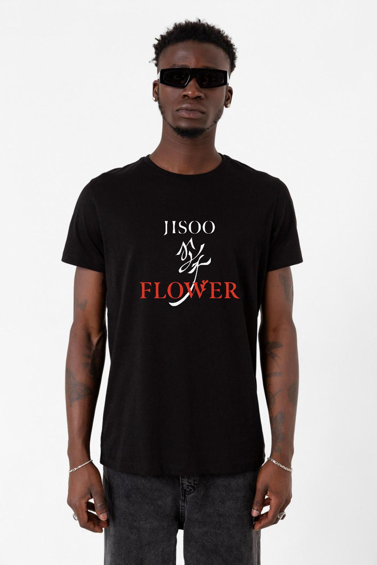 Tshirthane Jisoo Flower Siyah Erkek Tshirt