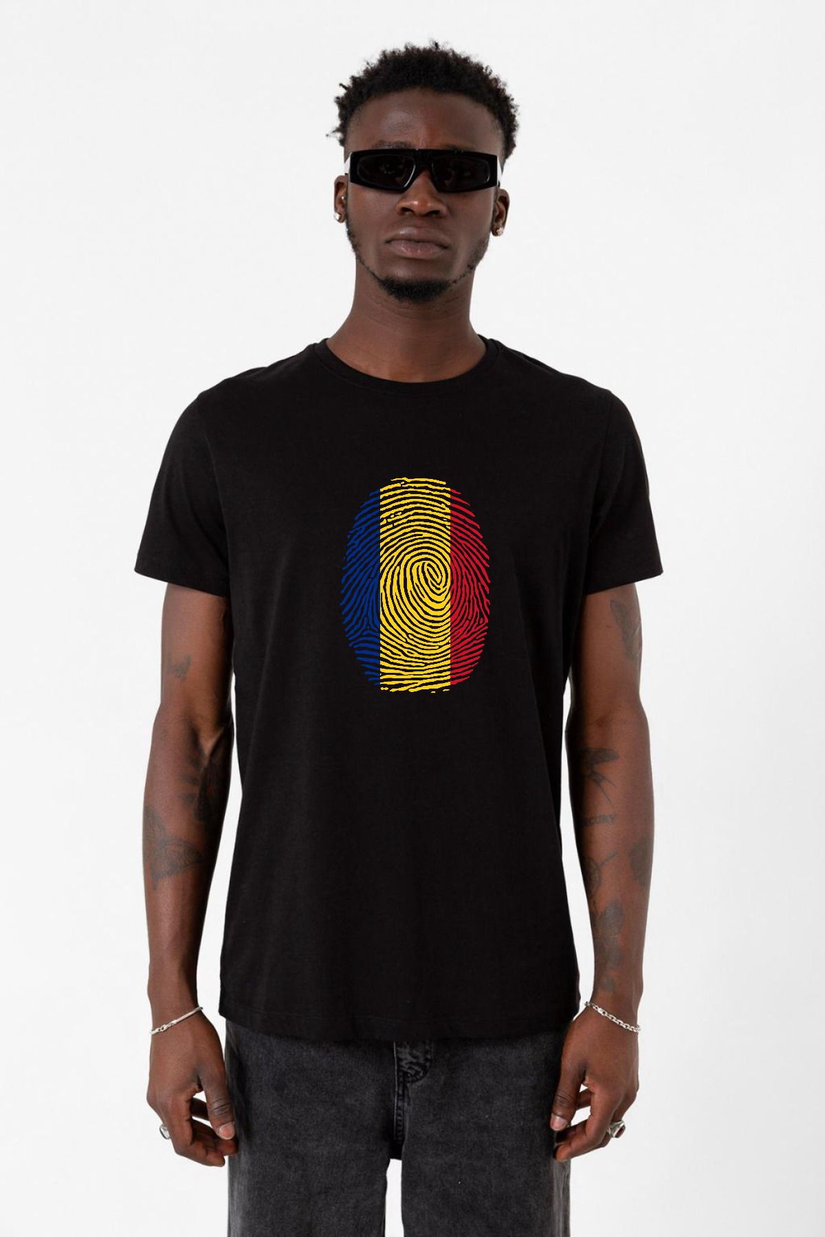 Tshirthane Romania Fingerprint Siyah Erkek Tshirt